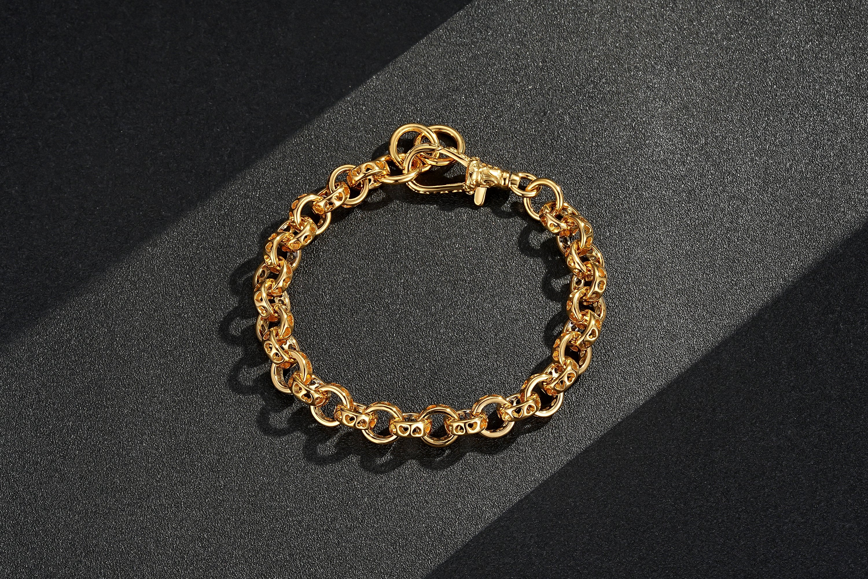 10mm Gold Heart Hollow Link Bracelet Fits 7.58inches Wrist 27g