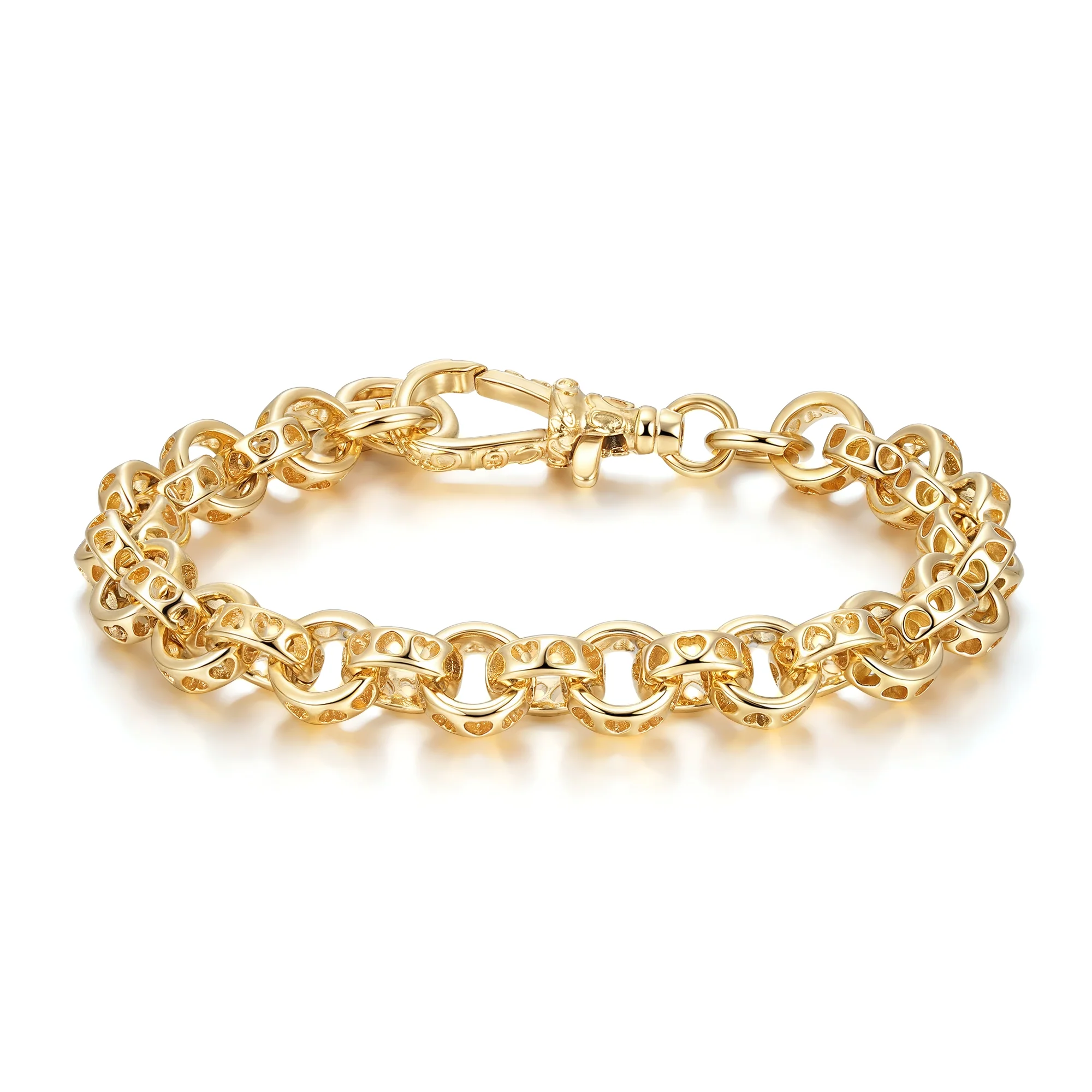 10mm Gold Heart Hollow Link Bracelet Fits 7.58inches Wrist 27g - Image 3
