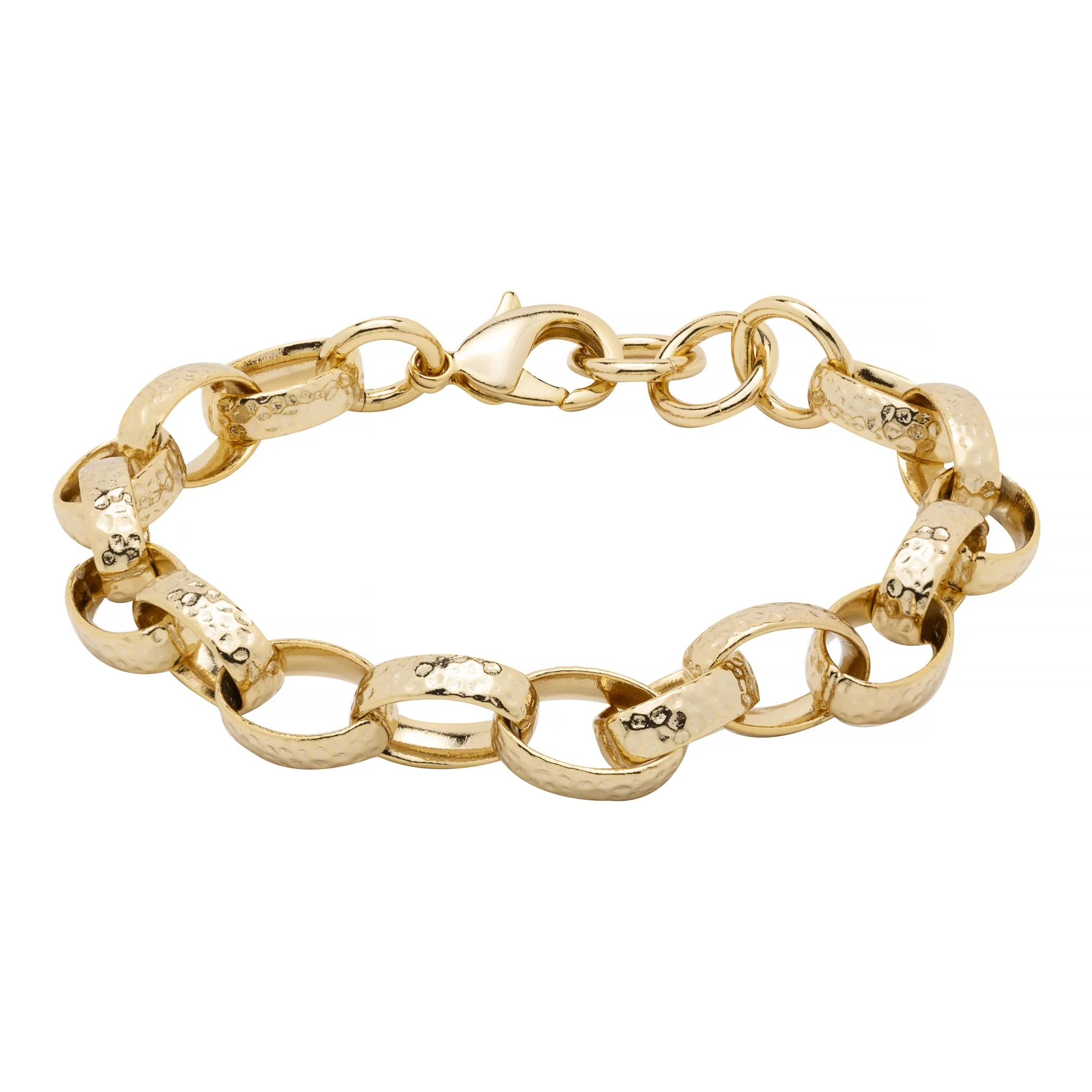 10mm Gold Oval Belcher Hammered Pattern Bracelet - Image 5