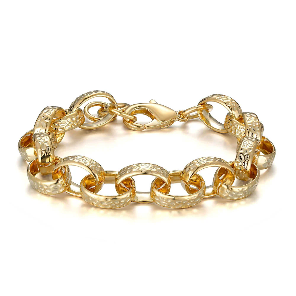 10mm Gold Oval Belcher Hammered Pattern Bracelet - Image 6