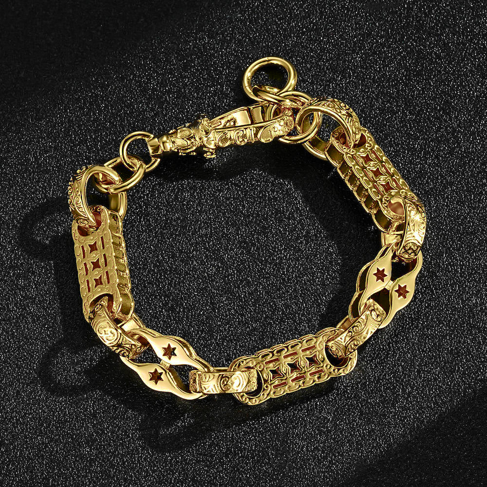 Gold 3D Stars and Bars Bracelet 11mm