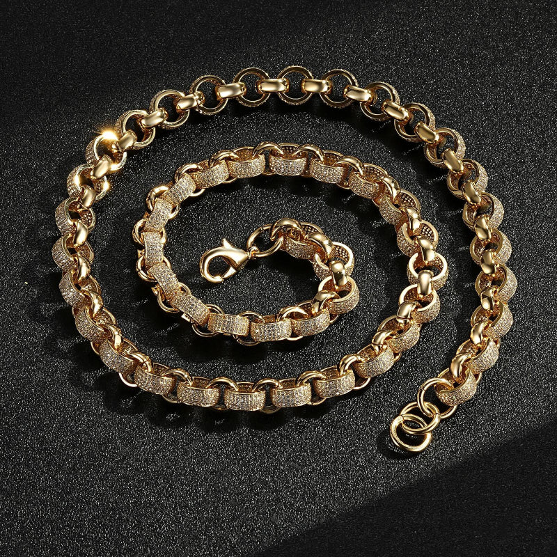12mm Gold Alternate Belcher Chain with Stones