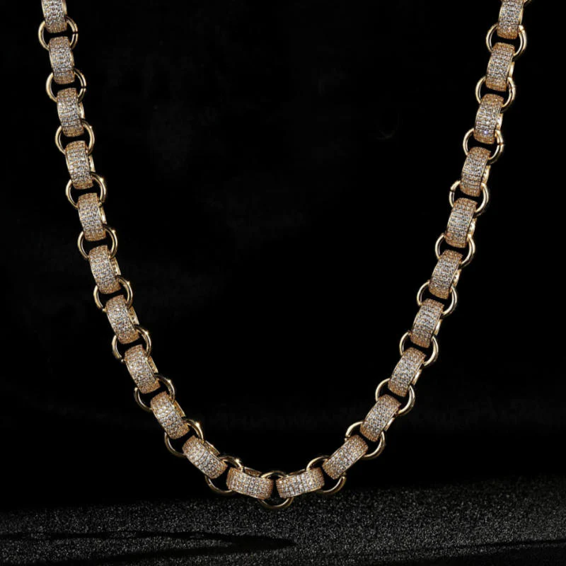 12mm Gold Alternate Belcher Chain with Stones - Image 2