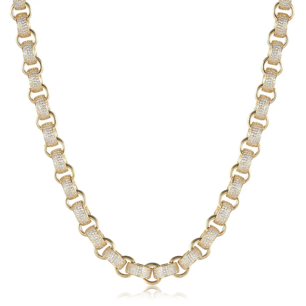 12mm Gold Alternate Belcher Chain with Stones - Image 3