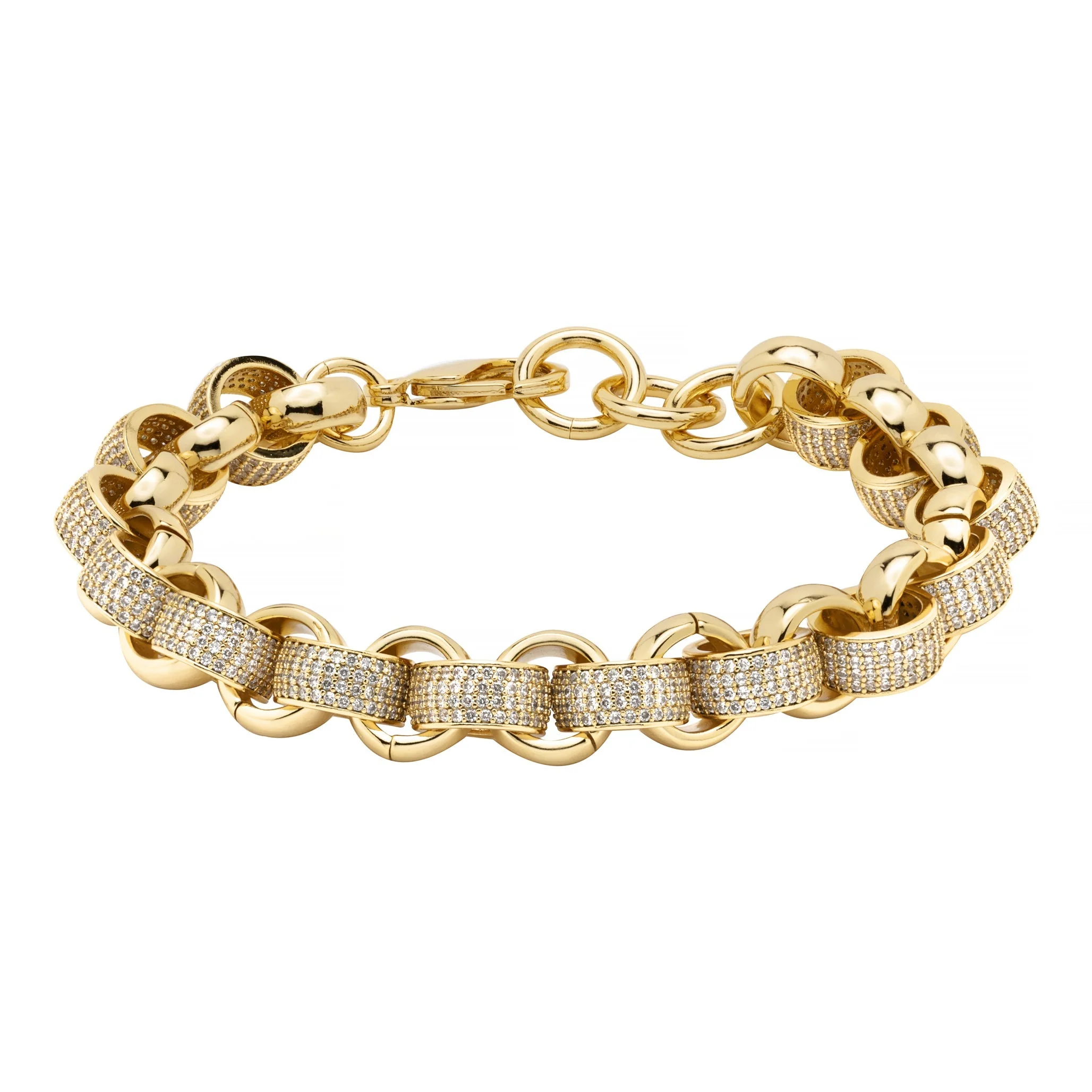 New 12mm GoldPattern Belcher Bracelet with Diamond Stones Adjustable 89 Inches - Image 2