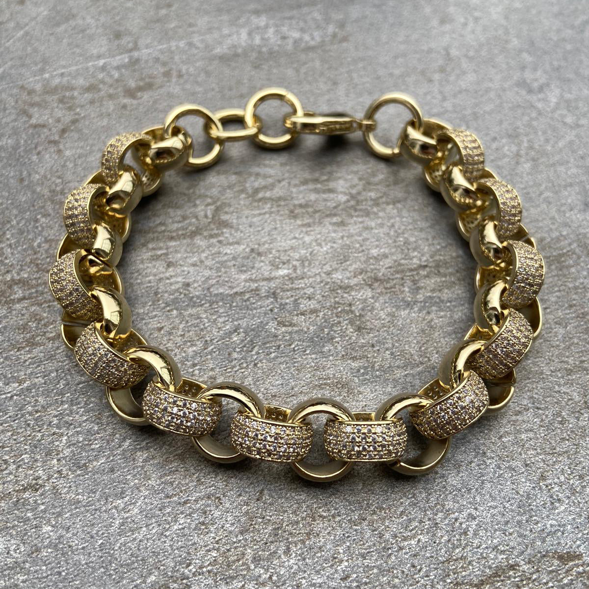 New 12mm GoldPattern Belcher Bracelet with Diamond Stones Adjustable 89 Inches - Image 3