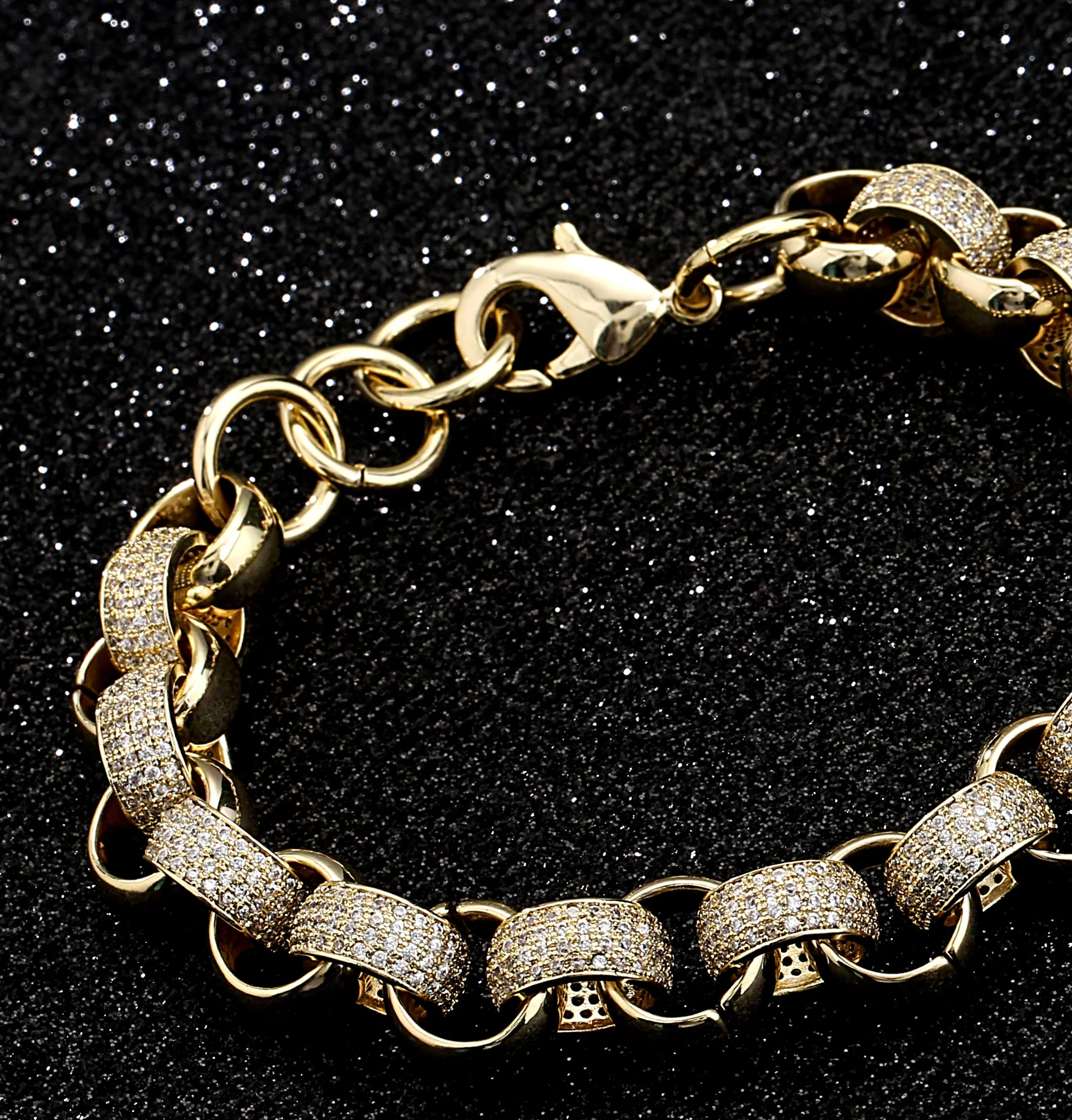 New 12mm GoldPattern Belcher Bracelet with Diamond Stones Adjustable 89 Inches - Image 4