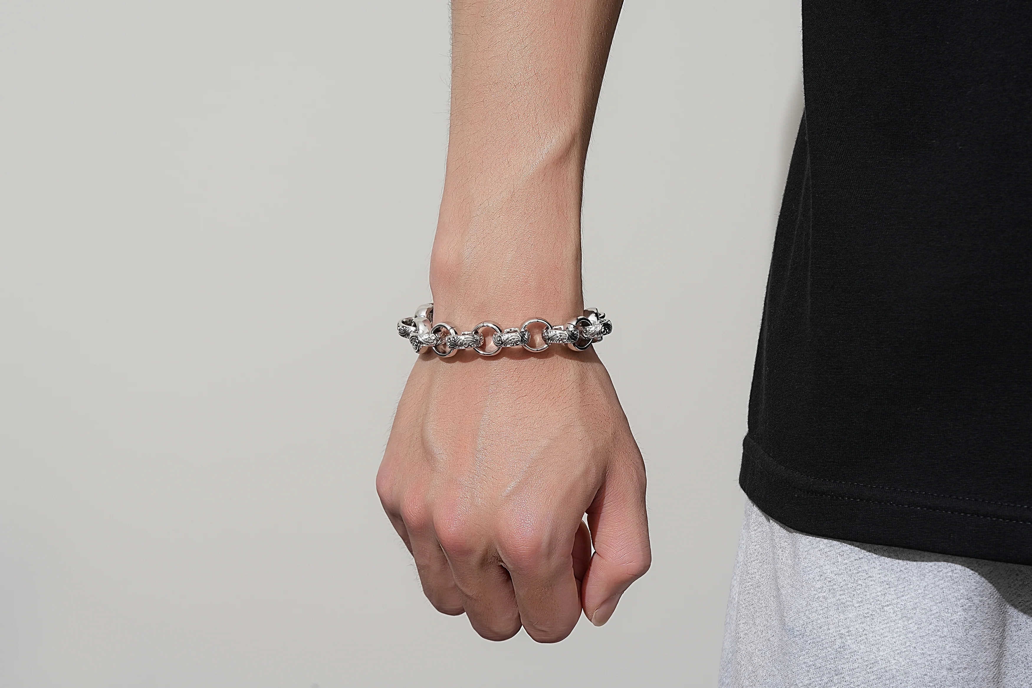 Luxury Silver 15mm Alternate Ornate Belcher Bracelet - Image 3