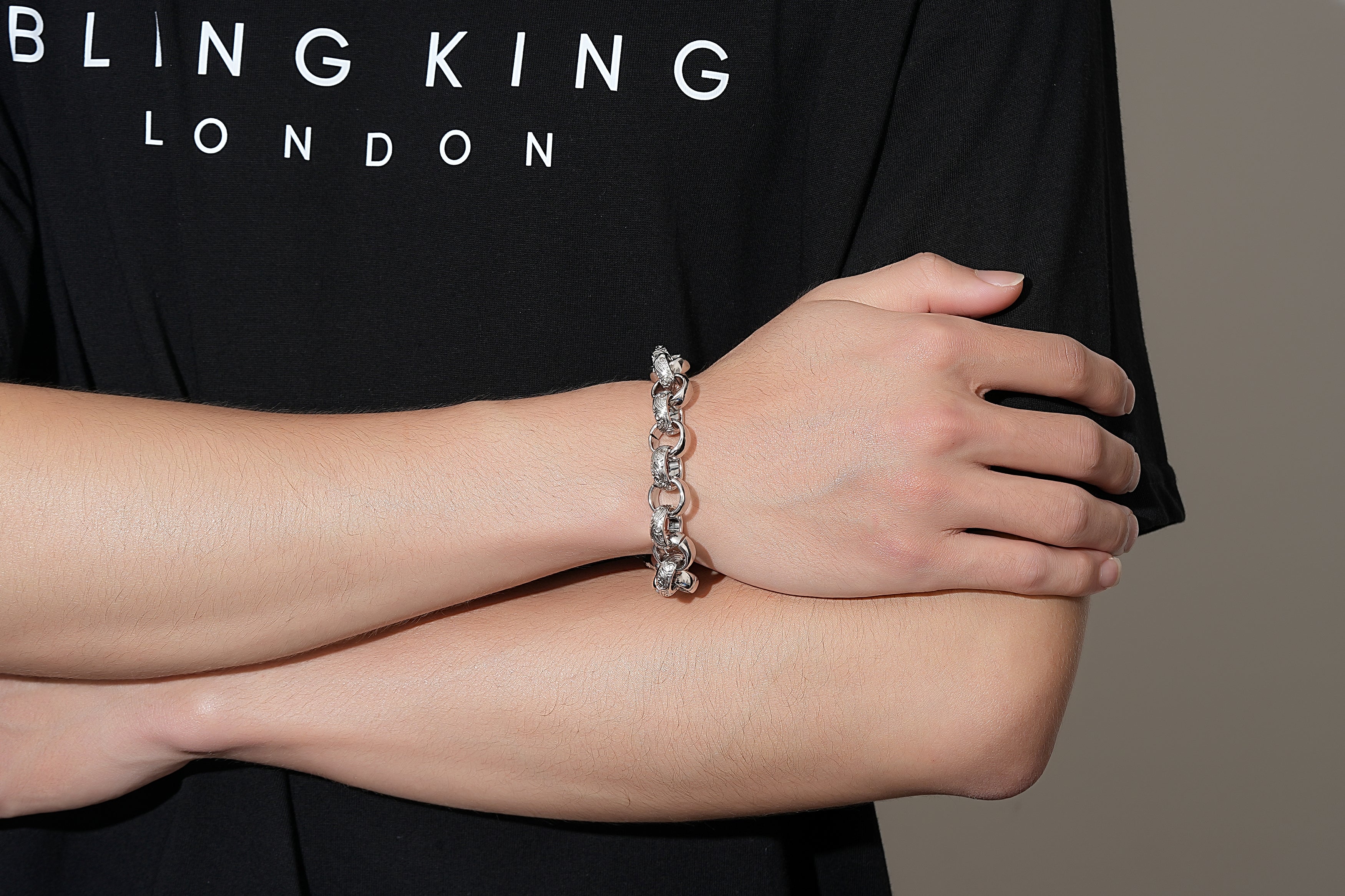 Luxury Silver 15mm Alternate Ornate Belcher Bracelet - Image 5
