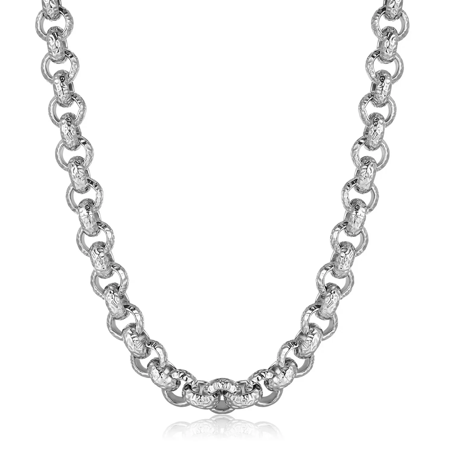 Silver Leopard-Print Patterned Belcher Chain 15mm