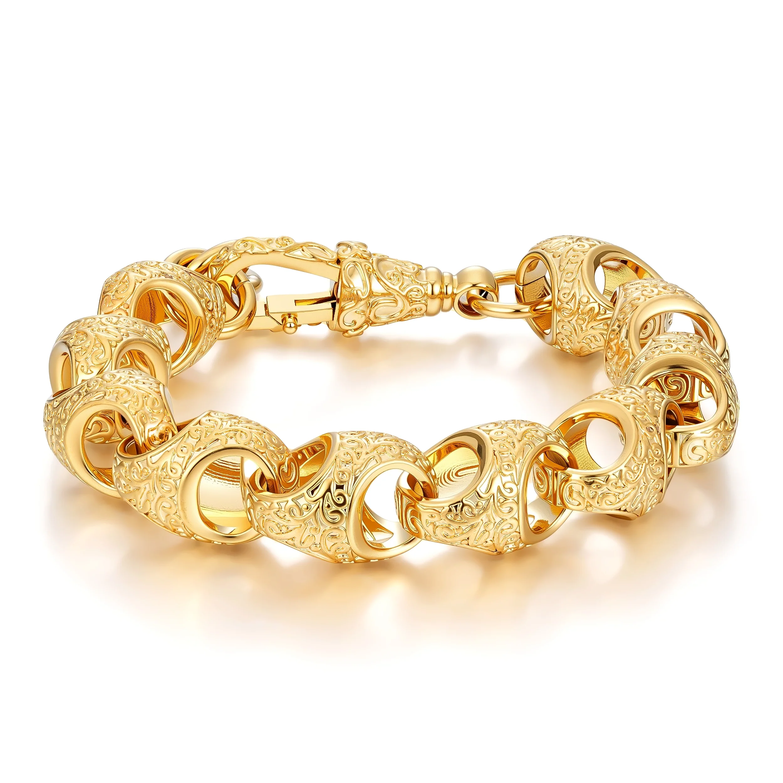 17mm Gold Acorn Link Bracelet 8.5inches Heavy Patterned XL Statement 104g Jewellery - Image 5