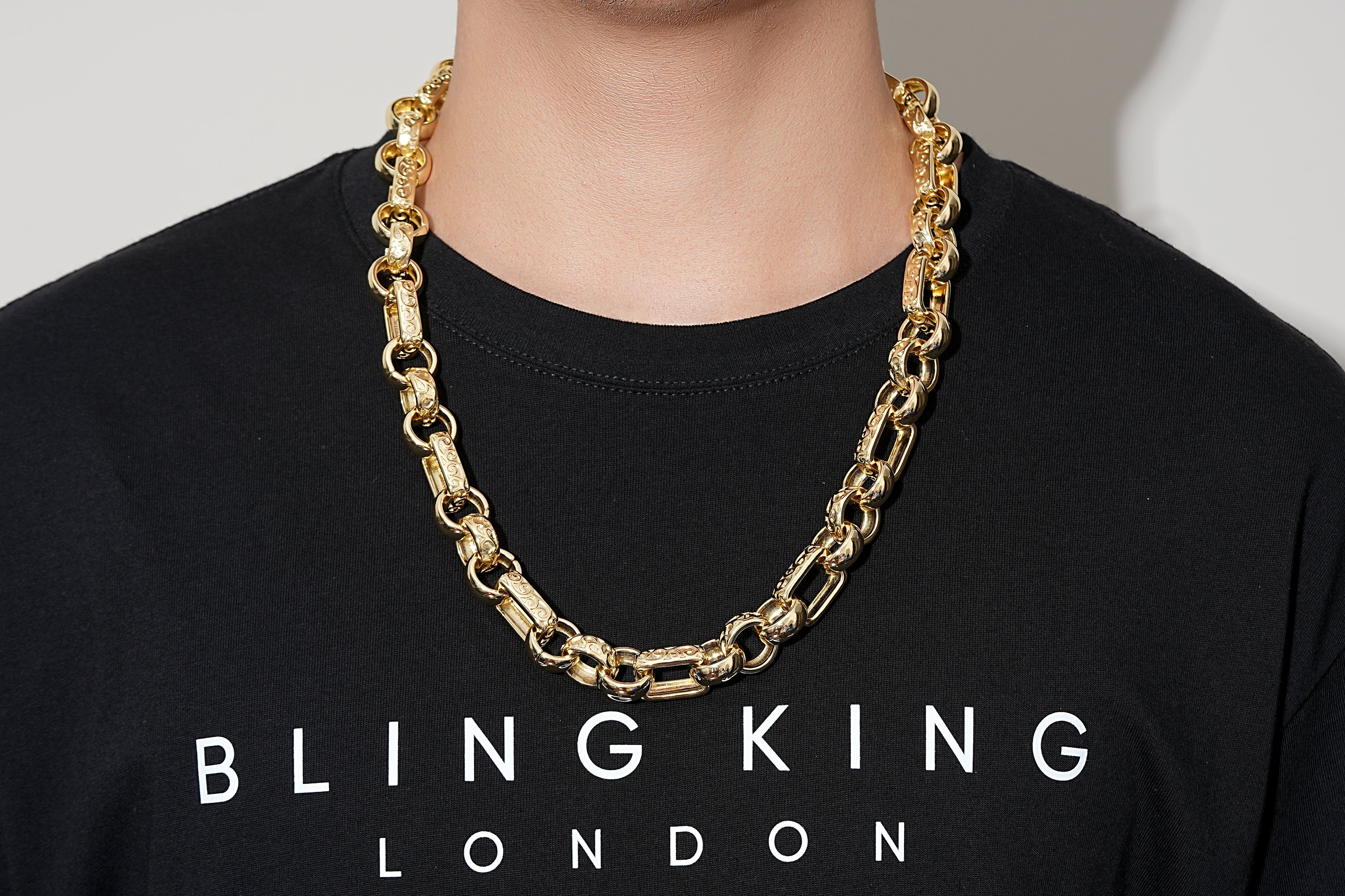 Luxury Gold 10mm Gypsy Link Belcher Chain with Albert Clasp - 24 Inches - Image 2