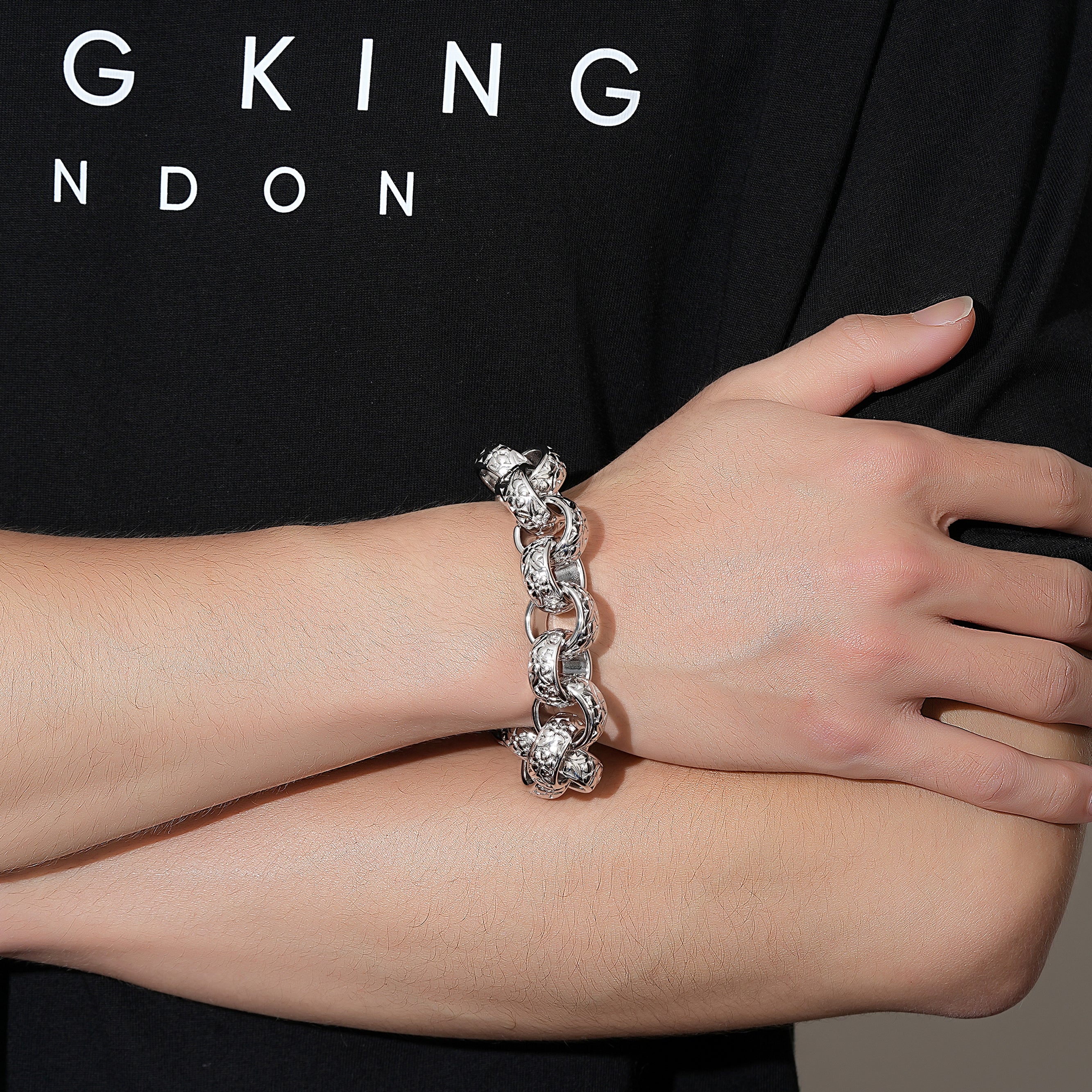 Silver Ornate Belcher Bracelet 20mm - Image 6