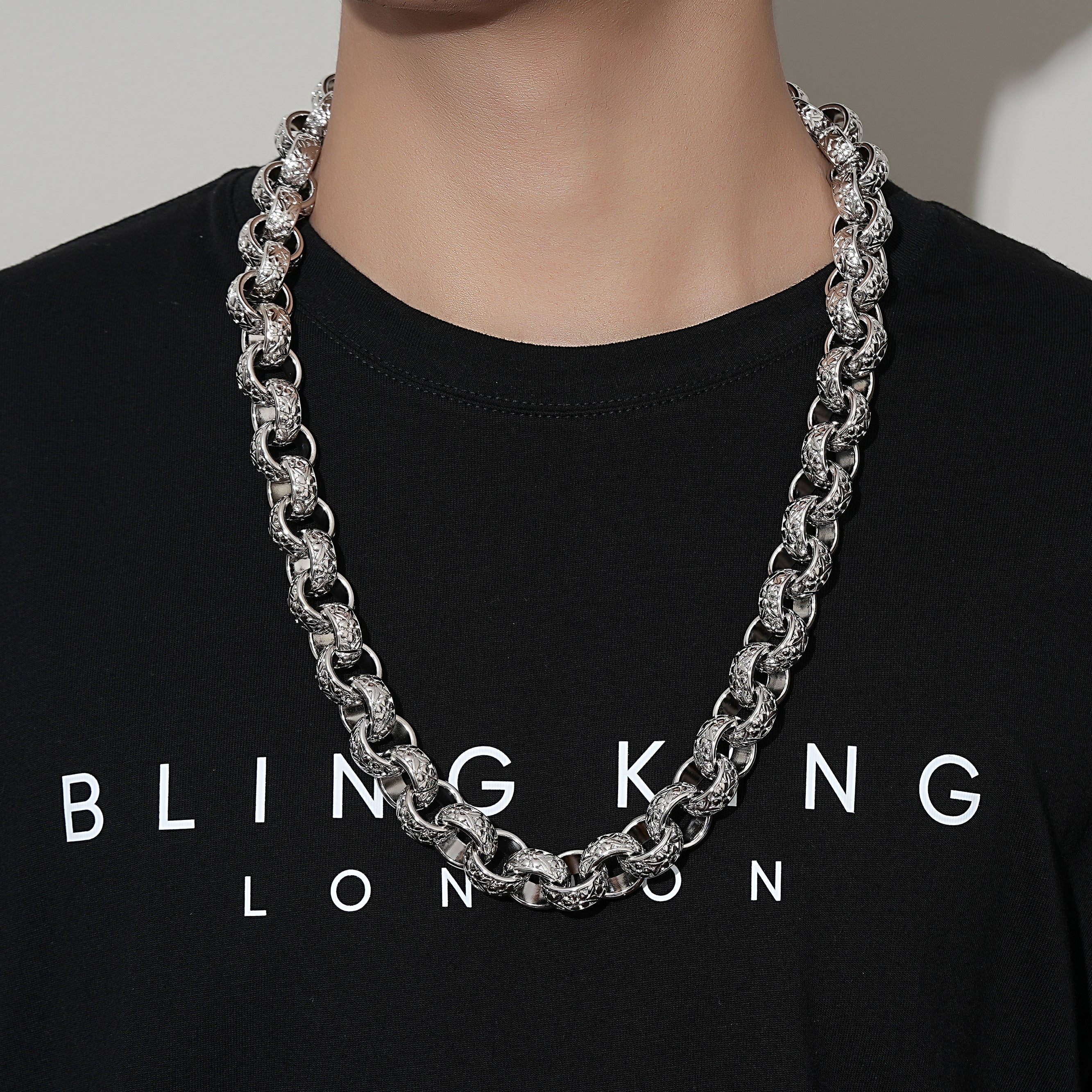 New 20mm Silver Ornate Belcher Chain 28 Inches - Image 4