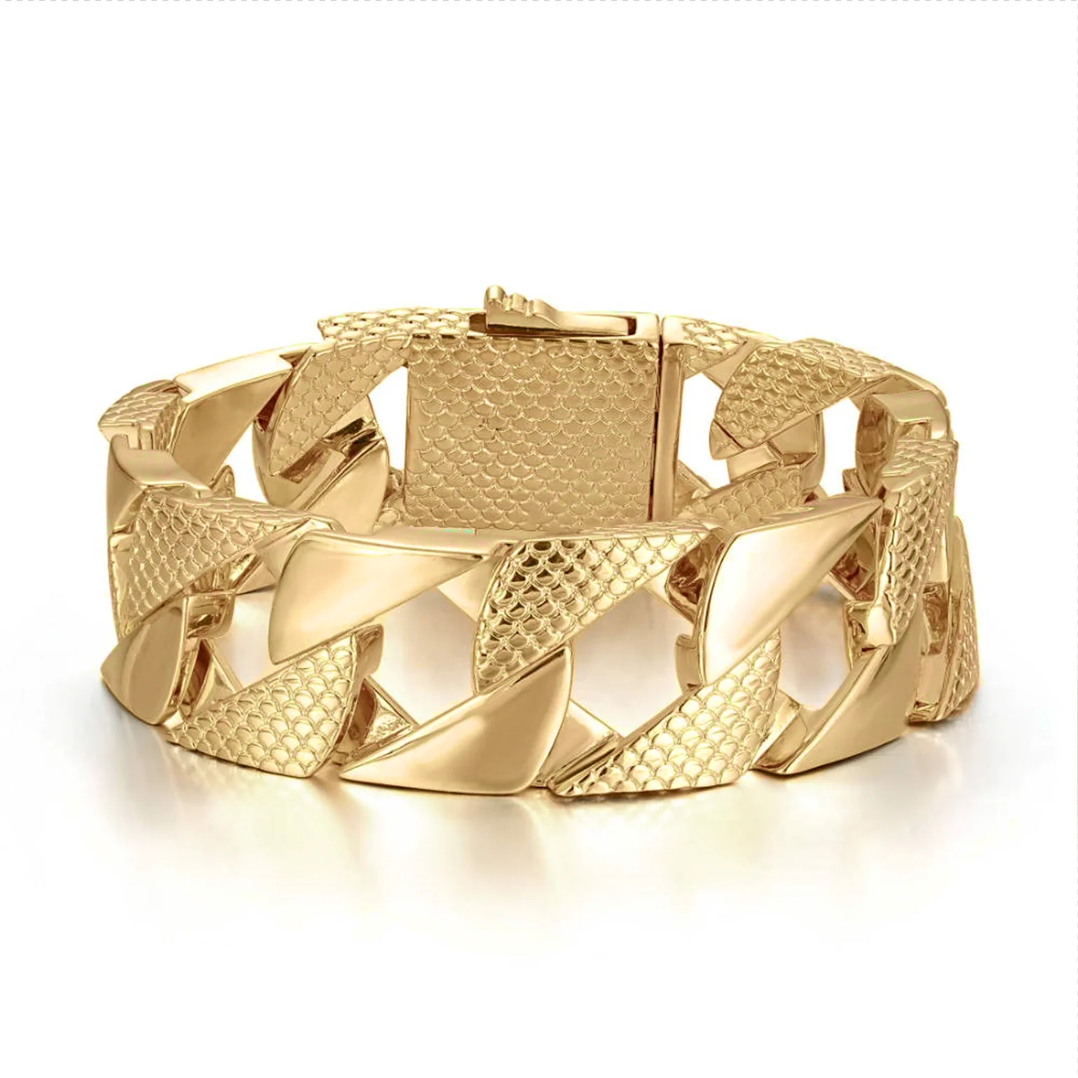 Luxury Gold 22mm Lizard Patterned Chaps Snake Cuban Curb Bracelet - Image 3