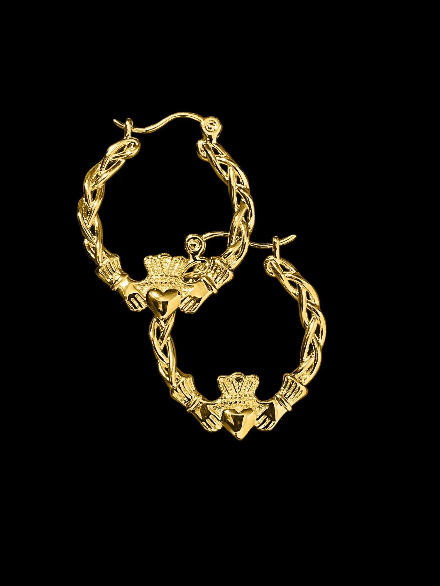 40 mm Light Gold Claddagh Hoop Earrings Lightweight, High Polish, 3.9 g Each - Image 2