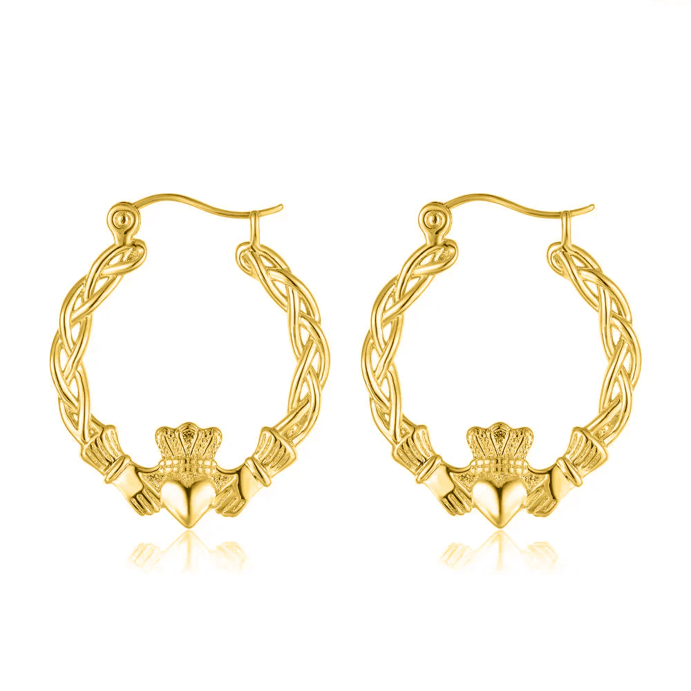 40 mm Light Gold Claddagh Hoop Earrings Lightweight, High Polish, 3.9 g Each - Image 3