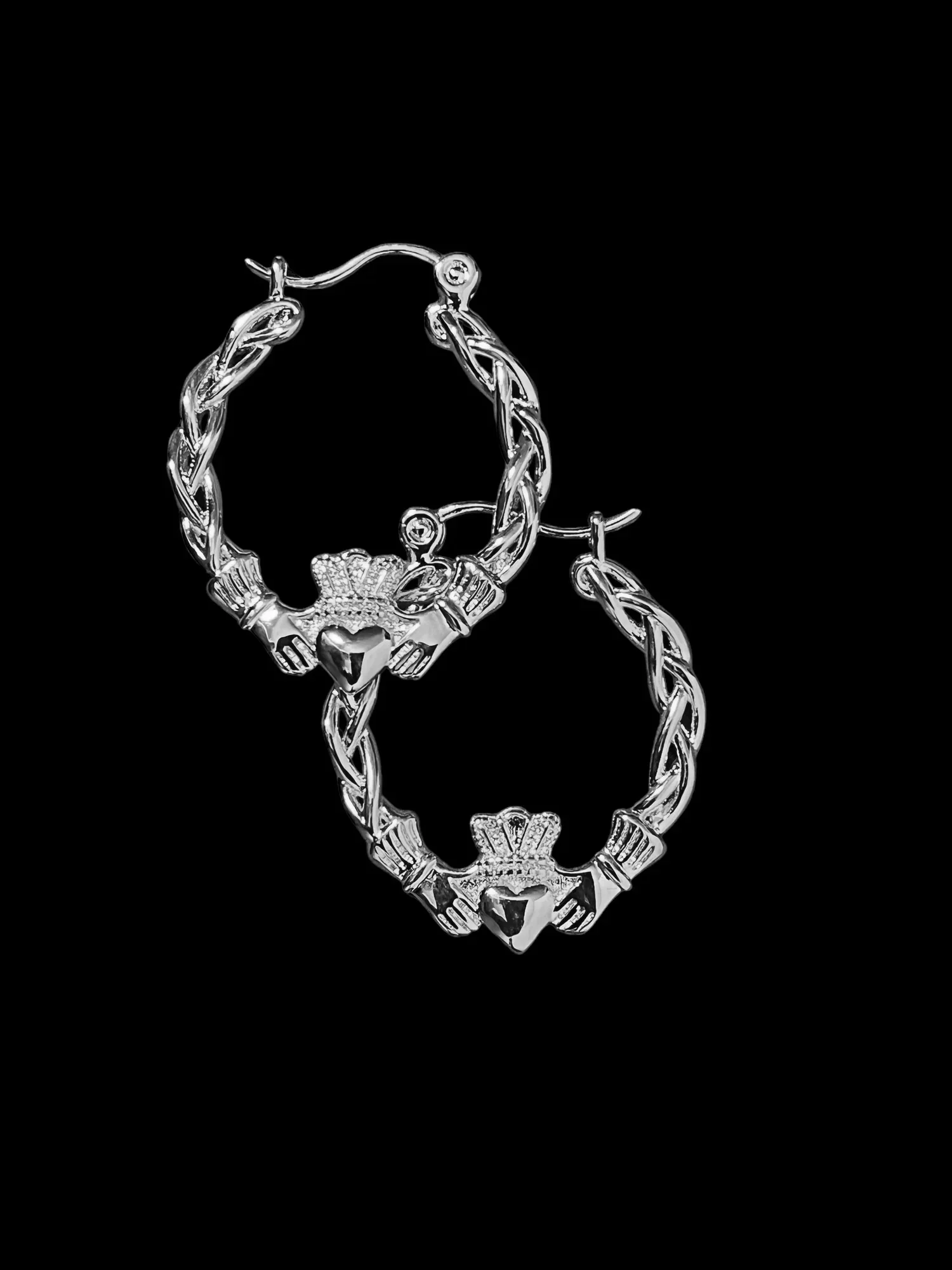 40mm Light Silver Claddagh Hoop Earrings Lightweight, High Polish, 3.9g Each - Image 2