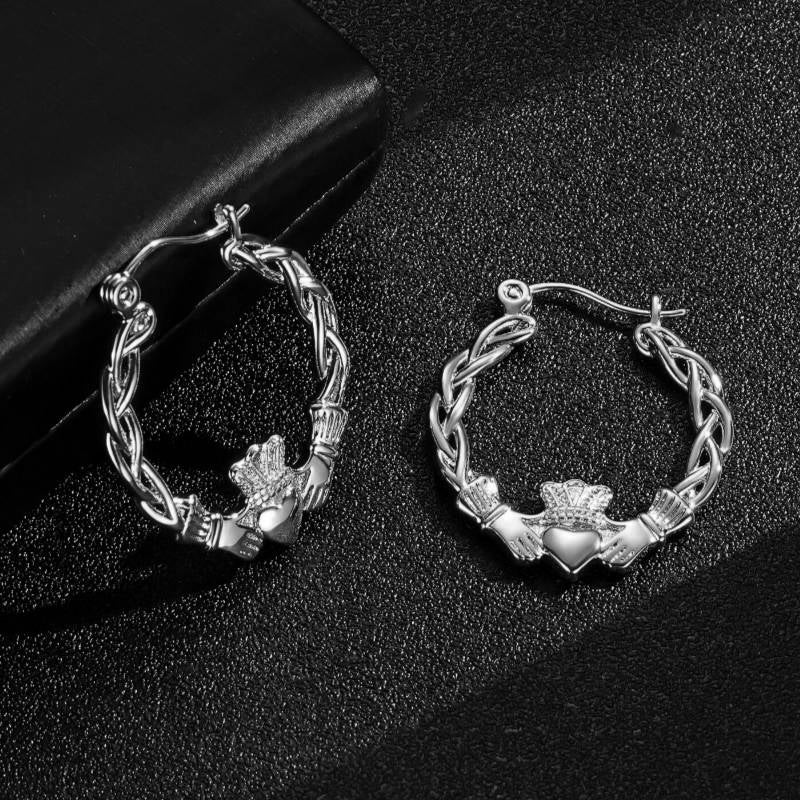 40mm Light Silver Claddagh Hoop Earrings Lightweight, High Polish, 3.9g Each - Image 3
