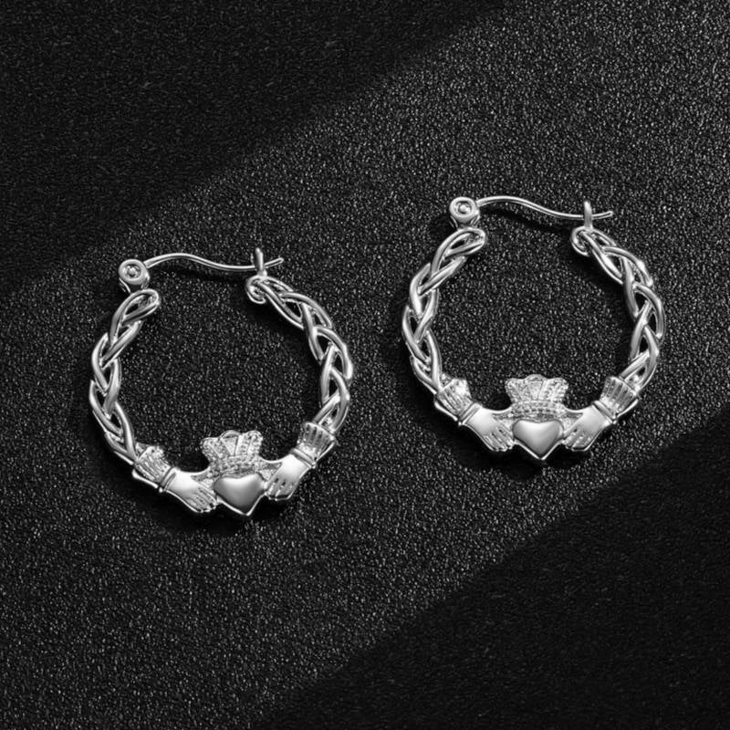 40mm Light Silver Claddagh Hoop Earrings Lightweight, High Polish, 3.9g Each - Image 4