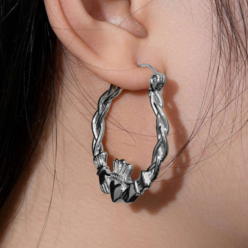 40mm Light Silver Claddagh Hoop Earrings Lightweight, High Polish, 3.9g Each - Image 5