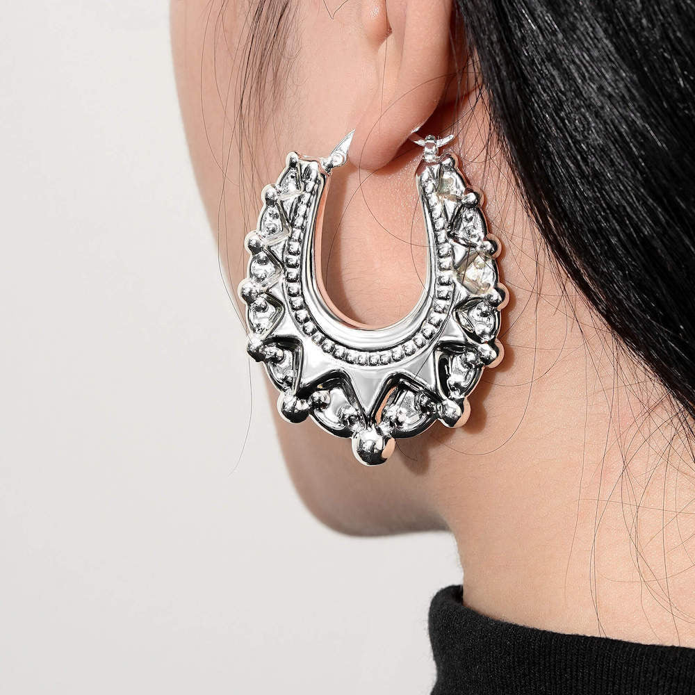 Silver Oval Gypsy Creole Earrings 48mm - Image 4