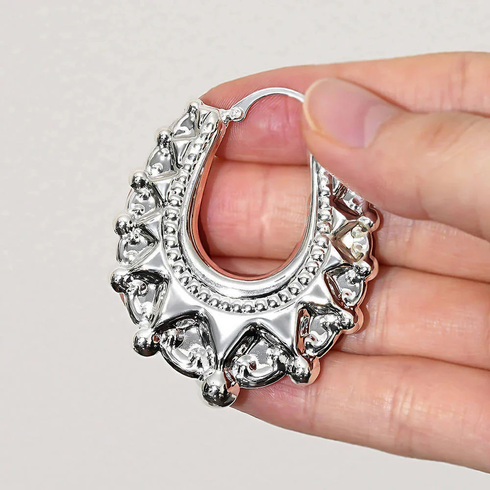 Silver Oval Gypsy Creole Earrings 48mm - Image 5