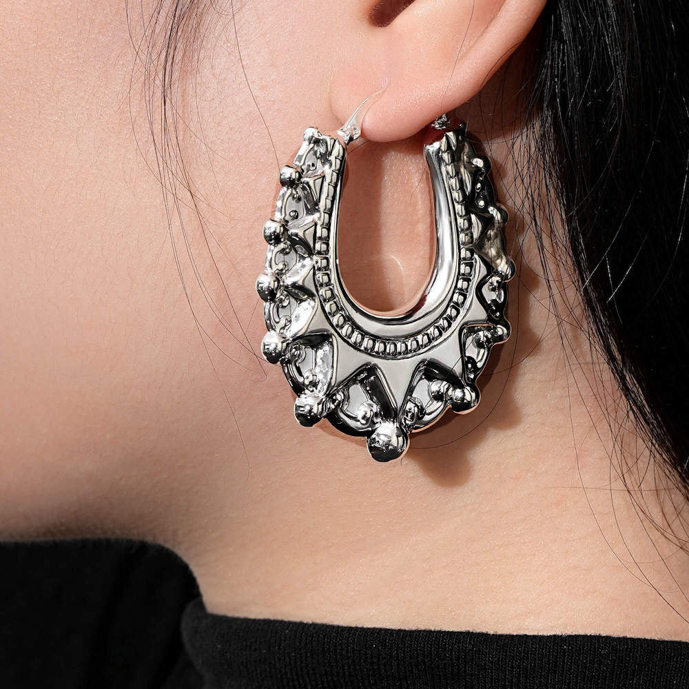 Silver Oval Gypsy Creole Earrings 48mm - Image 6