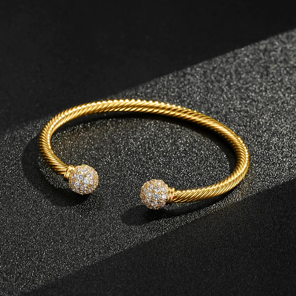 Gold Crystal Torque Bangle 4mm