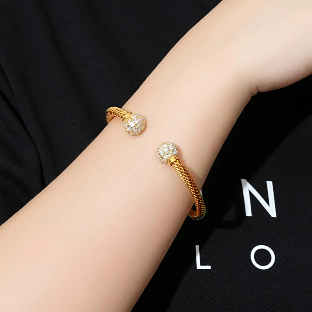 Gold Crystal Torque Bangle 4mm - Image 2