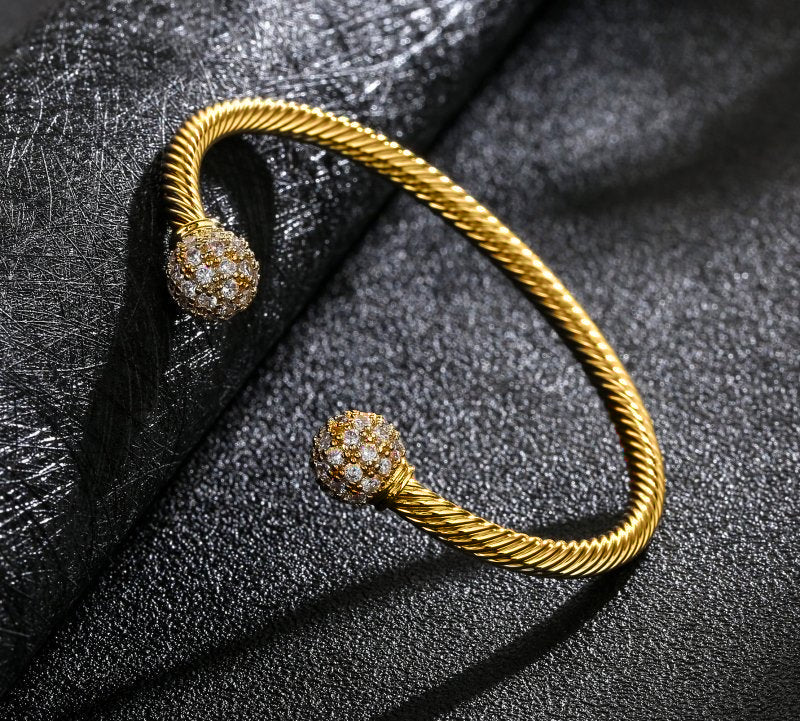 Gold Crystal Torque Bangle 4mm - Image 3