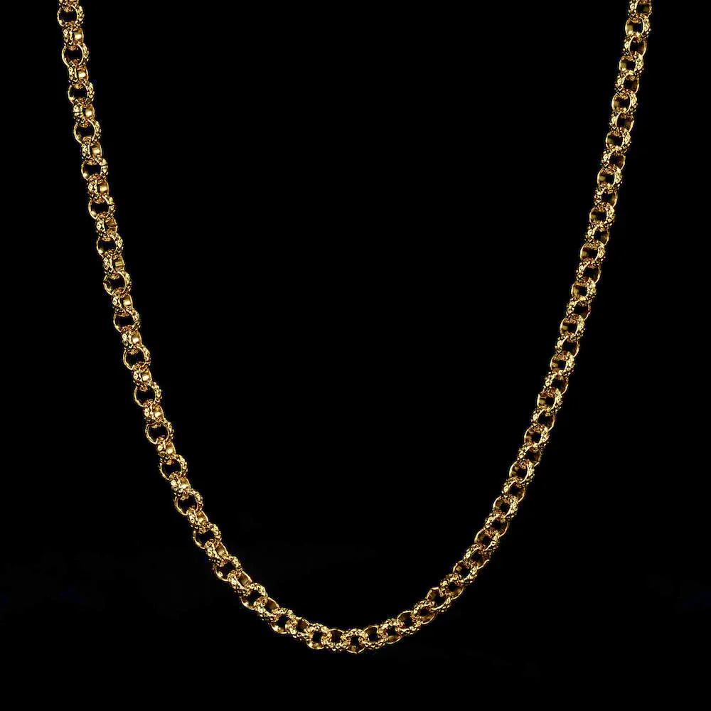 Gold Diamond-Cut Patterned Belcher Chain 4mm
