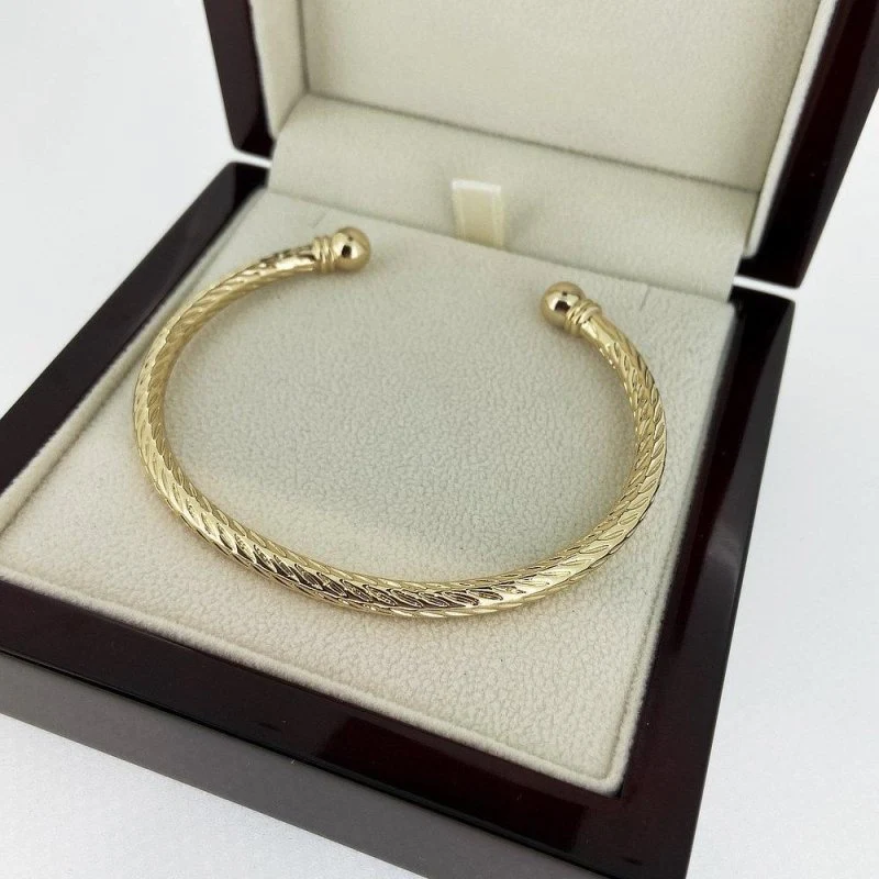 Gold Pattern Torque Bangle Bracelet Adjustable - Image 4
