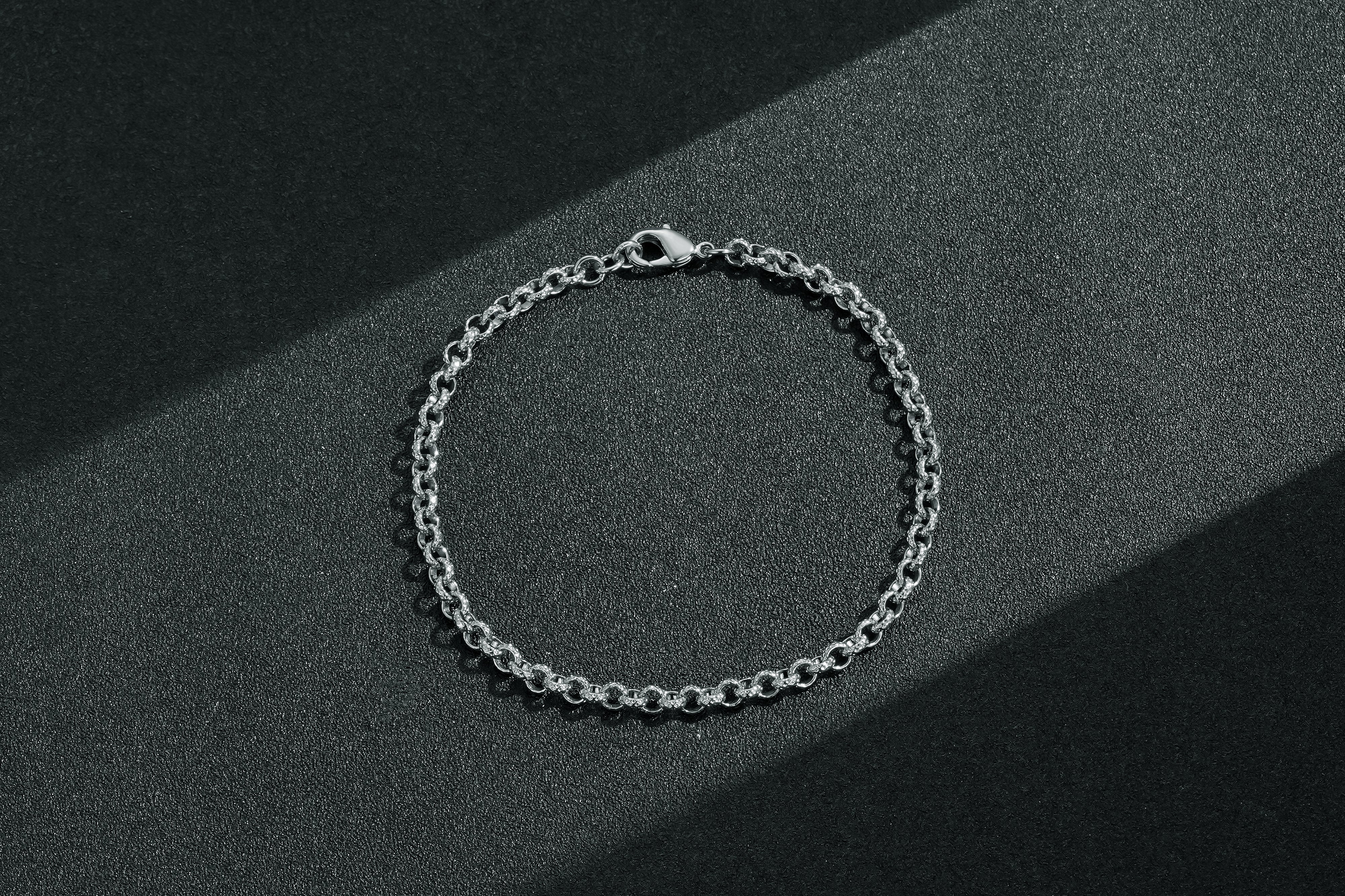 Silver Diamond-Cut Patterned Belcher Bracelet 4mm