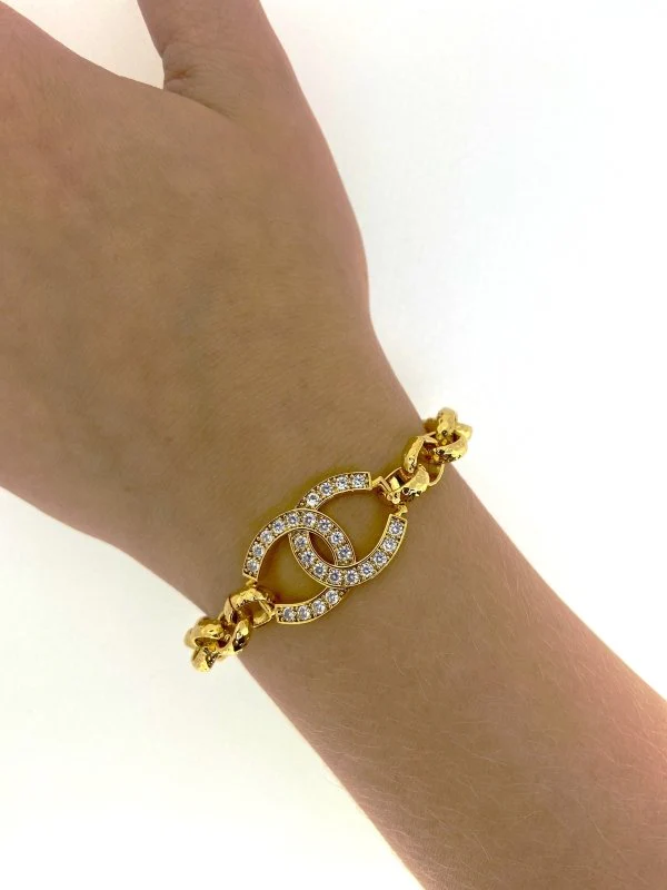 Gold Horseshoe Crystal Belcher Bracelet 6inches - Image 4