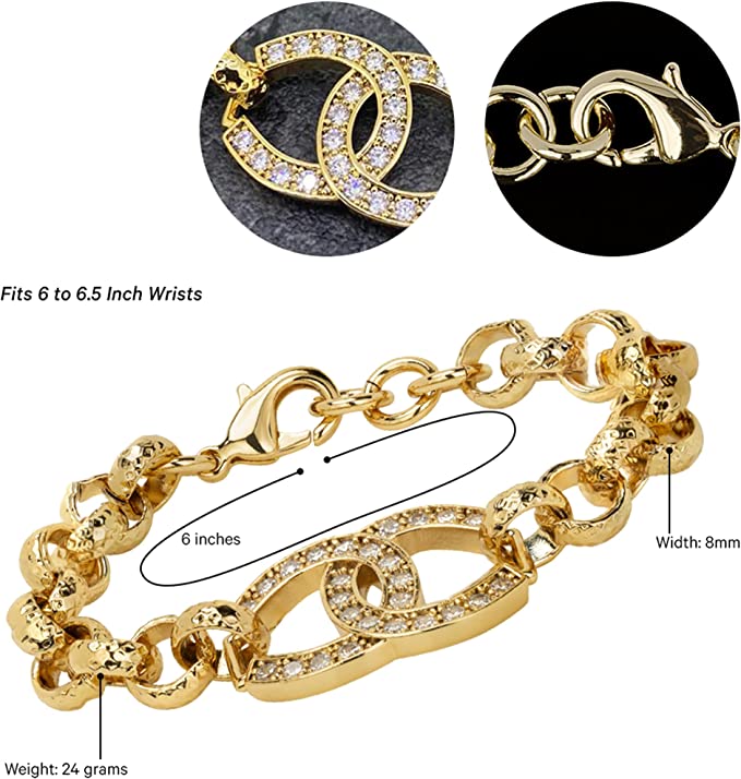 Gold Horseshoe Crystal Belcher Bracelet 6inches - Image 6