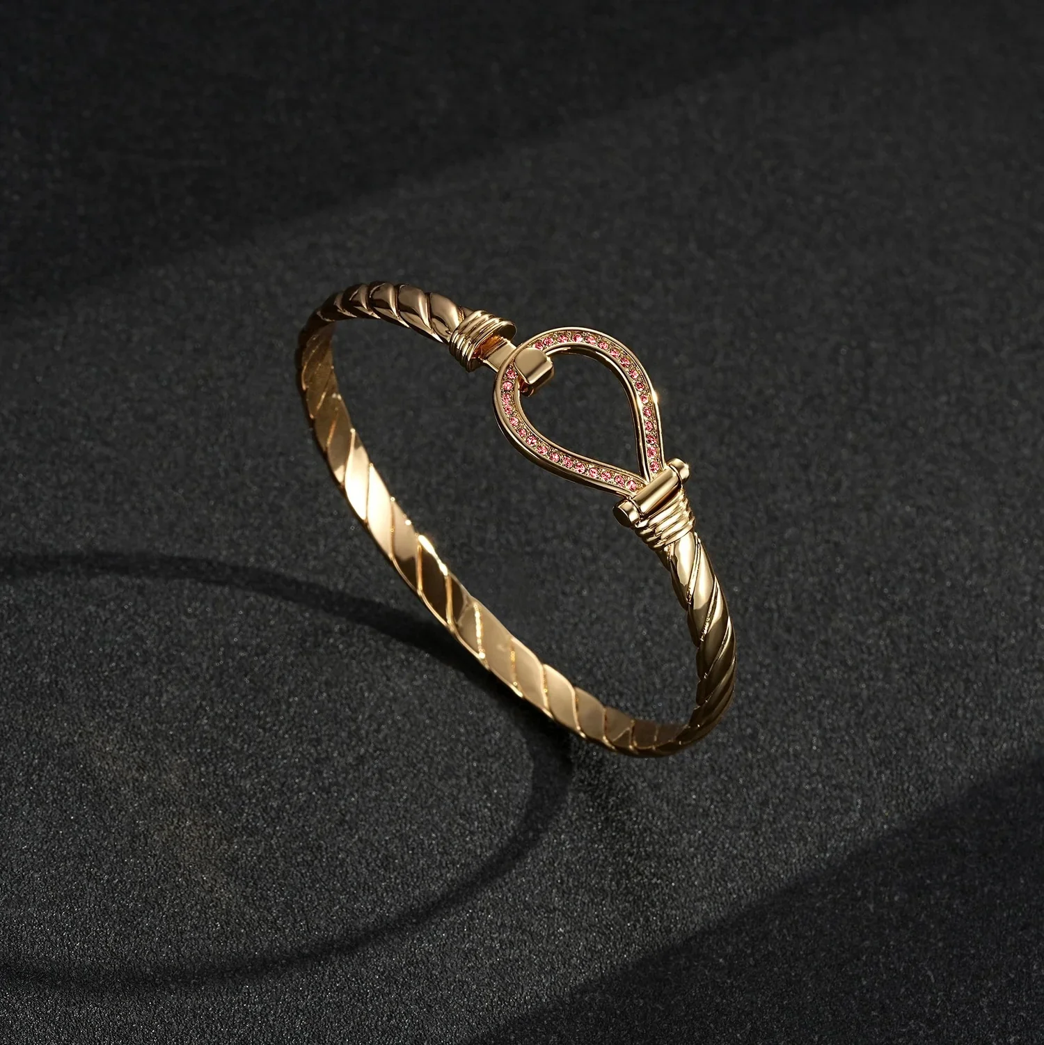 Gold Pink Crystal Bangle 6mm