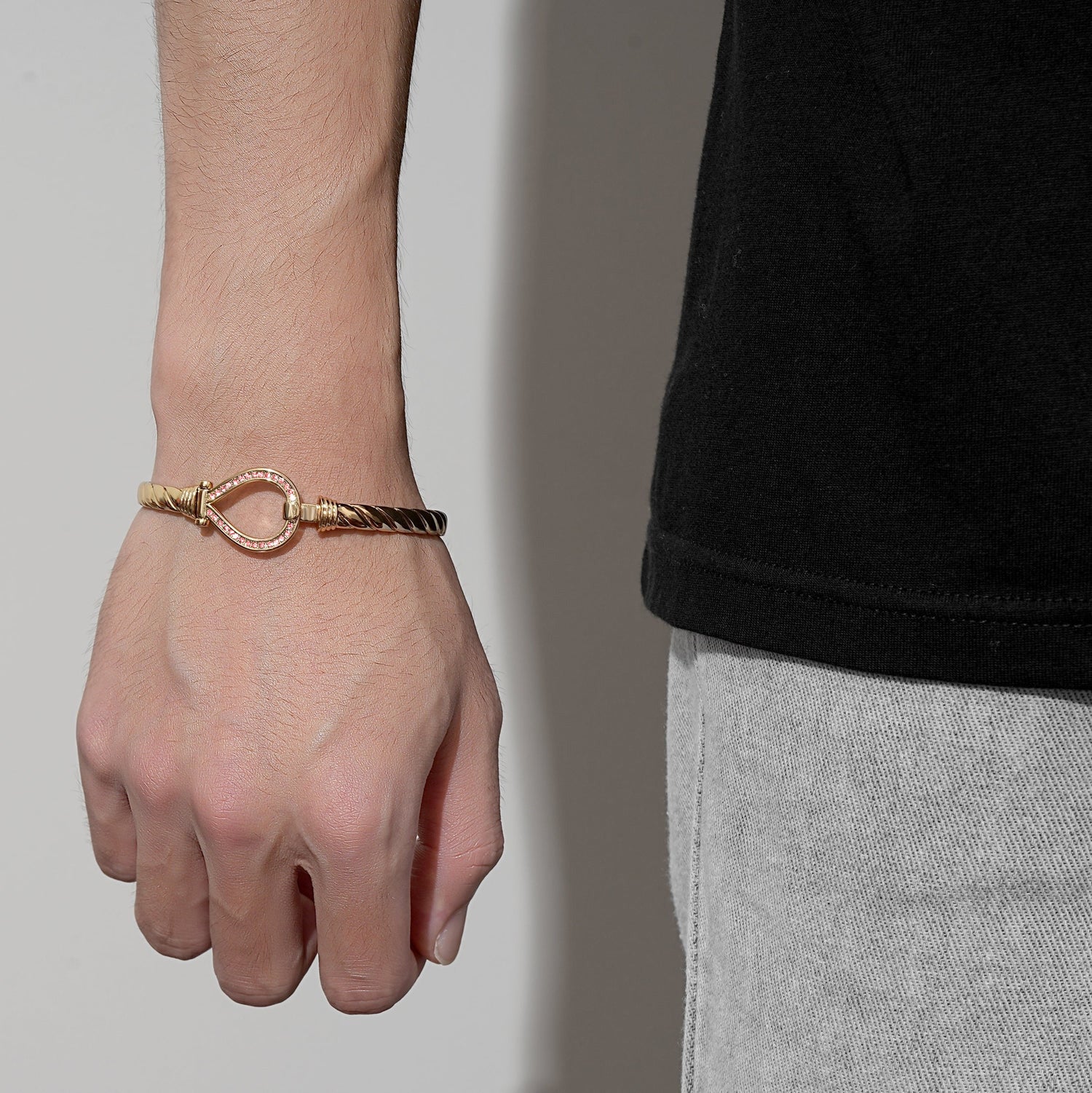Gold Pink Crystal Bangle 6mm - Image 2