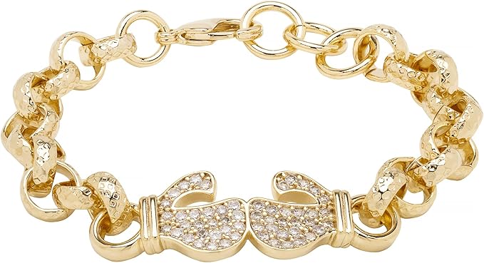 8mm Gold Boxing Belcher Bracelet with Stones 6.5 Inches, 24g