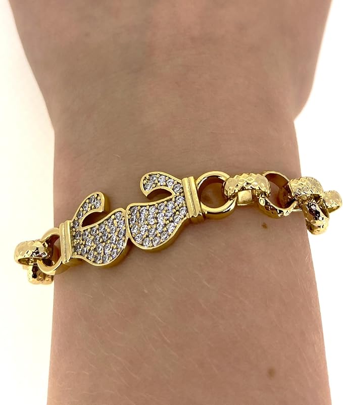 8mm Gold Boxing Belcher Bracelet with Stones 6.5 Inches, 24g - Image 3