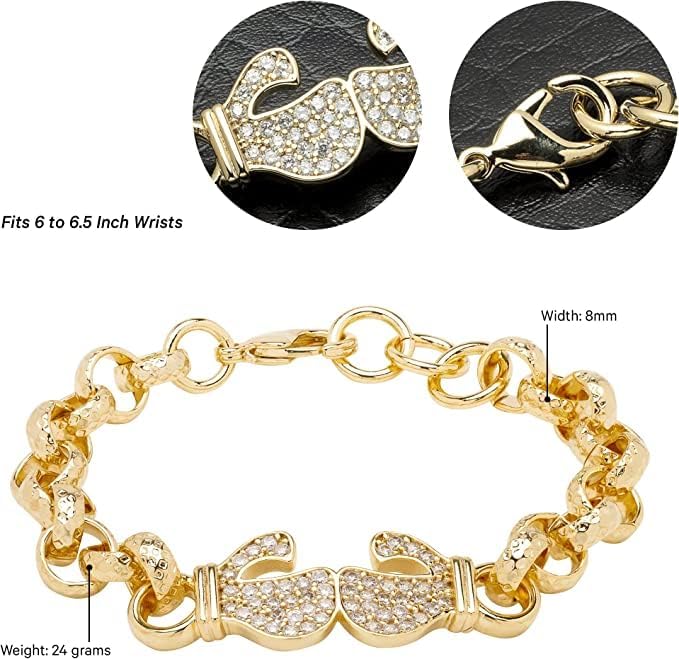 8mm Gold Boxing Belcher Bracelet with Stones 6.5 Inches, 24g - Image 4