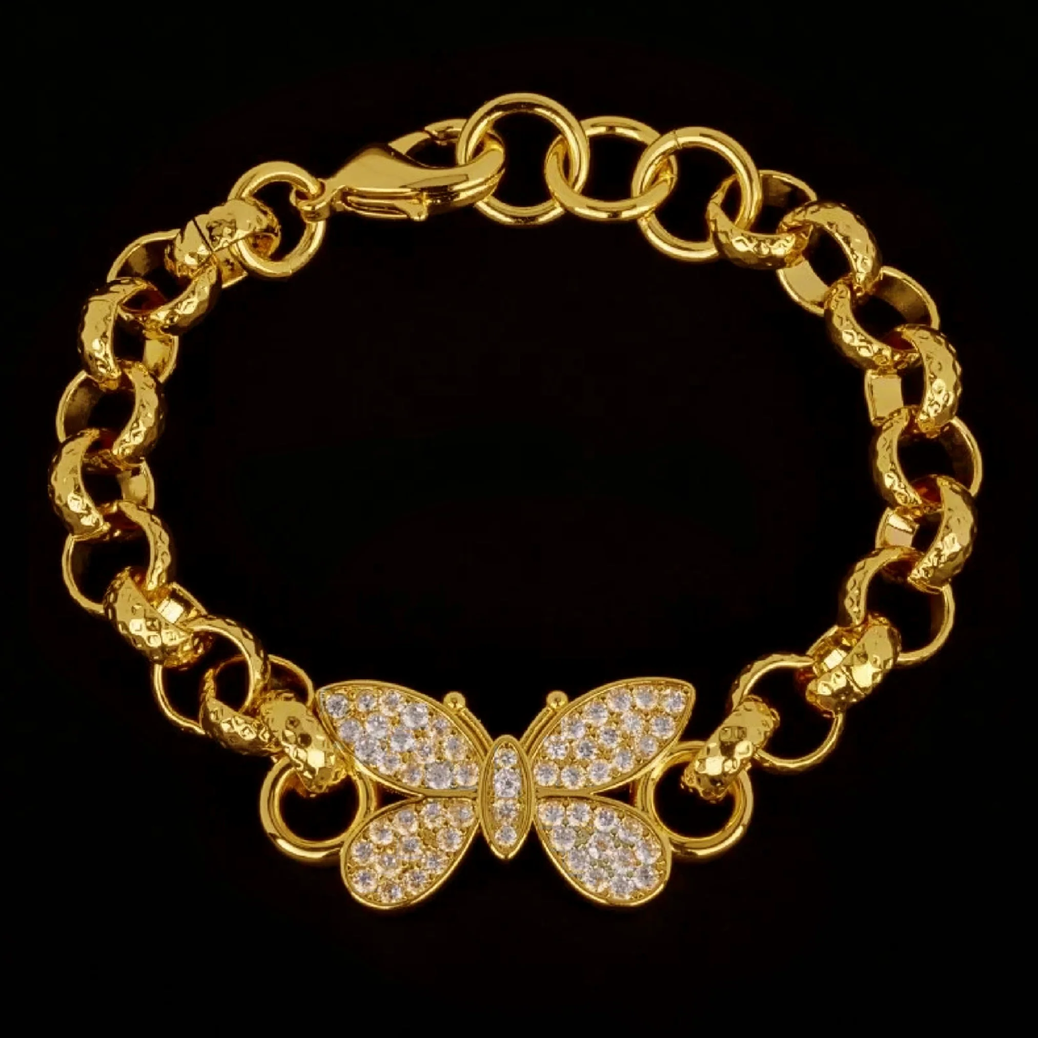 Gold Butterfly Crystal Belcher Bracelet