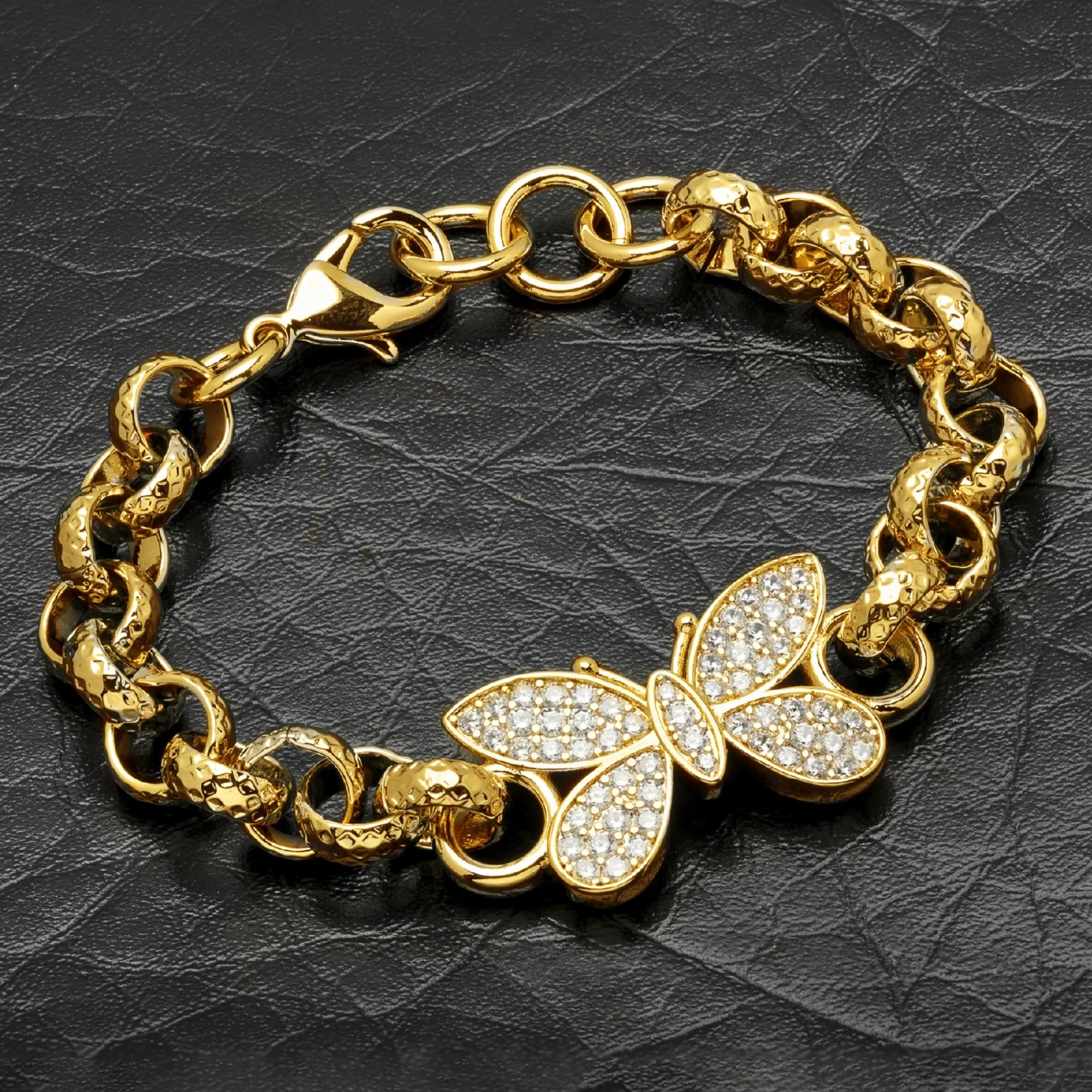 Gold Butterfly Crystal Belcher Bracelet - Image 3