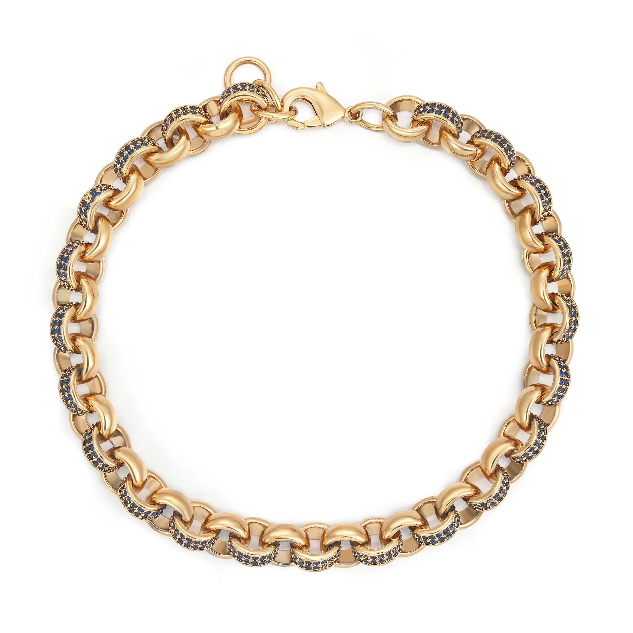 New 8mm GoldDark Blue Stone Belcher Bracelet, 8 Inches - Image 2