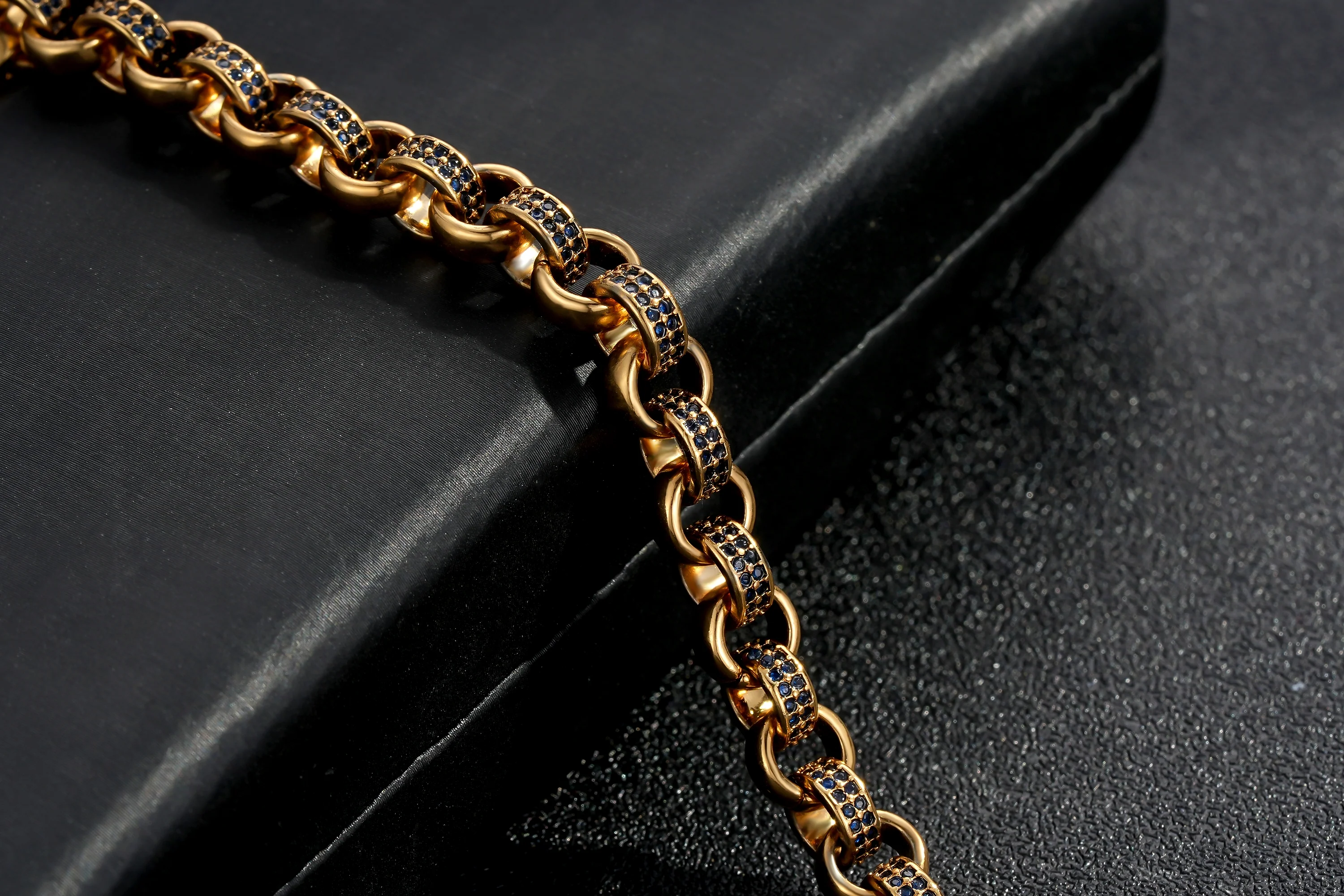 New 8mm GoldDark Blue Stone Belcher Bracelet, 8 Inches - Image 3
