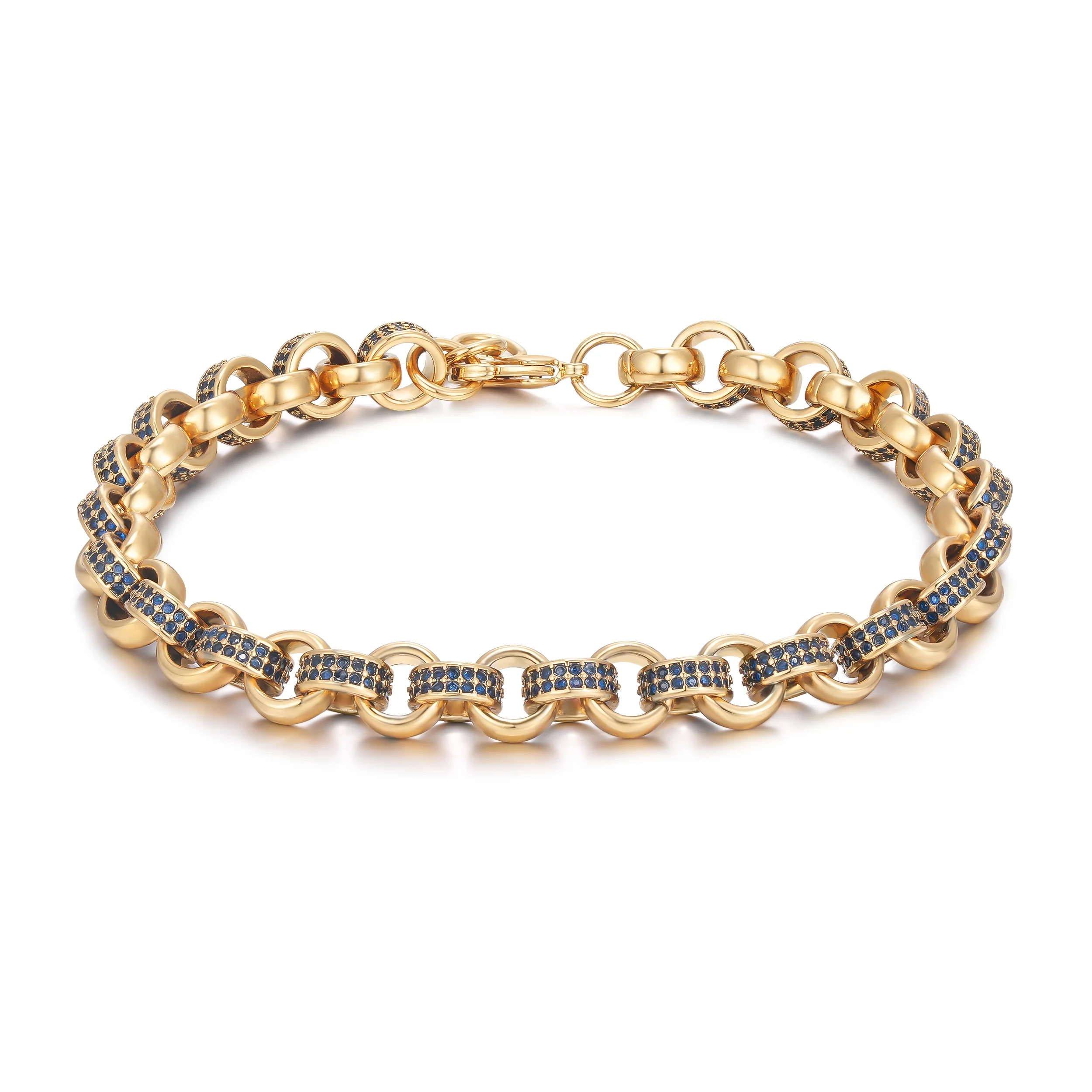 New 8mm GoldDark Blue Stone Belcher Bracelet, 8 Inches - Image 4