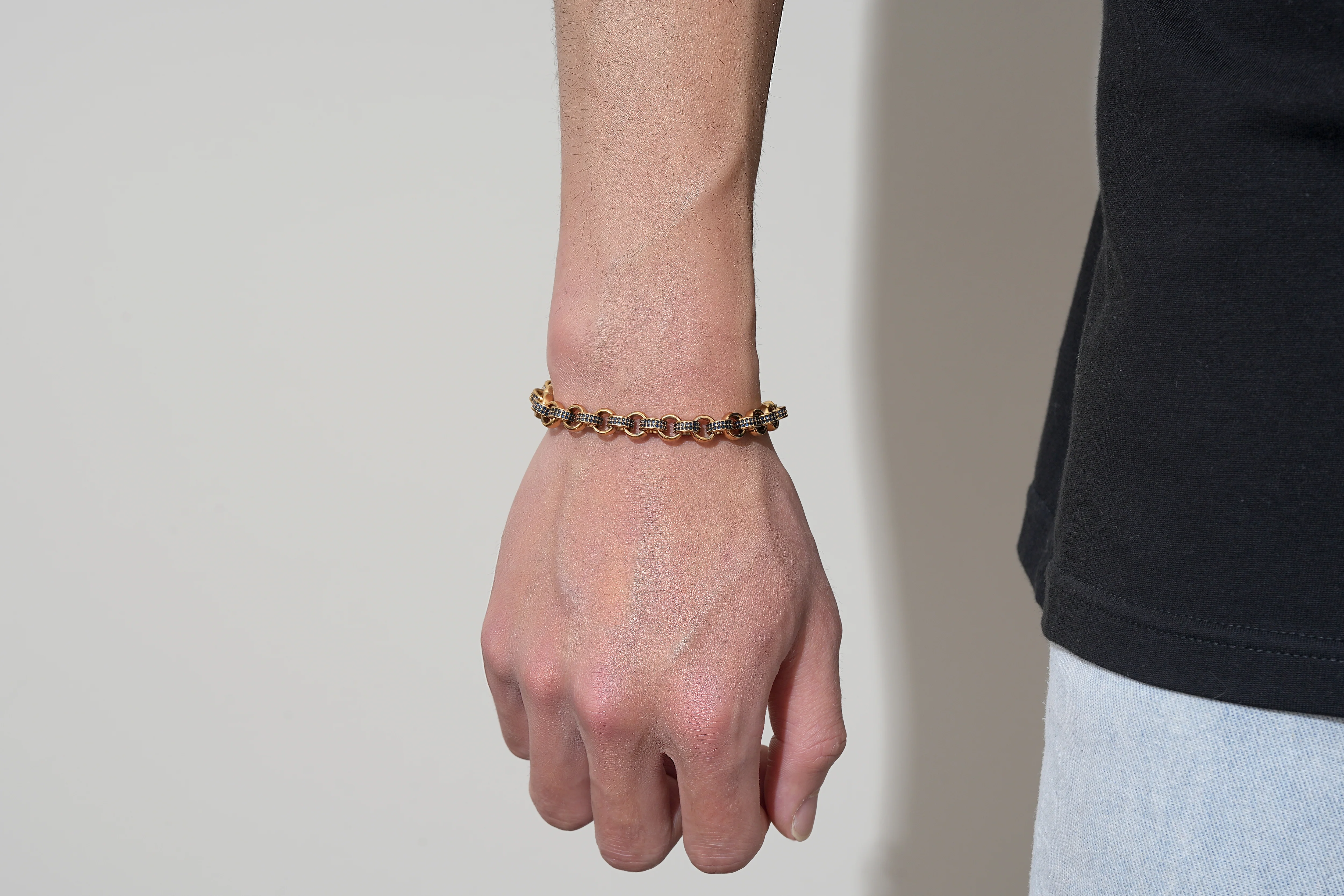 New 8mm GoldDark Blue Stone Belcher Bracelet, 8 Inches - Image 5