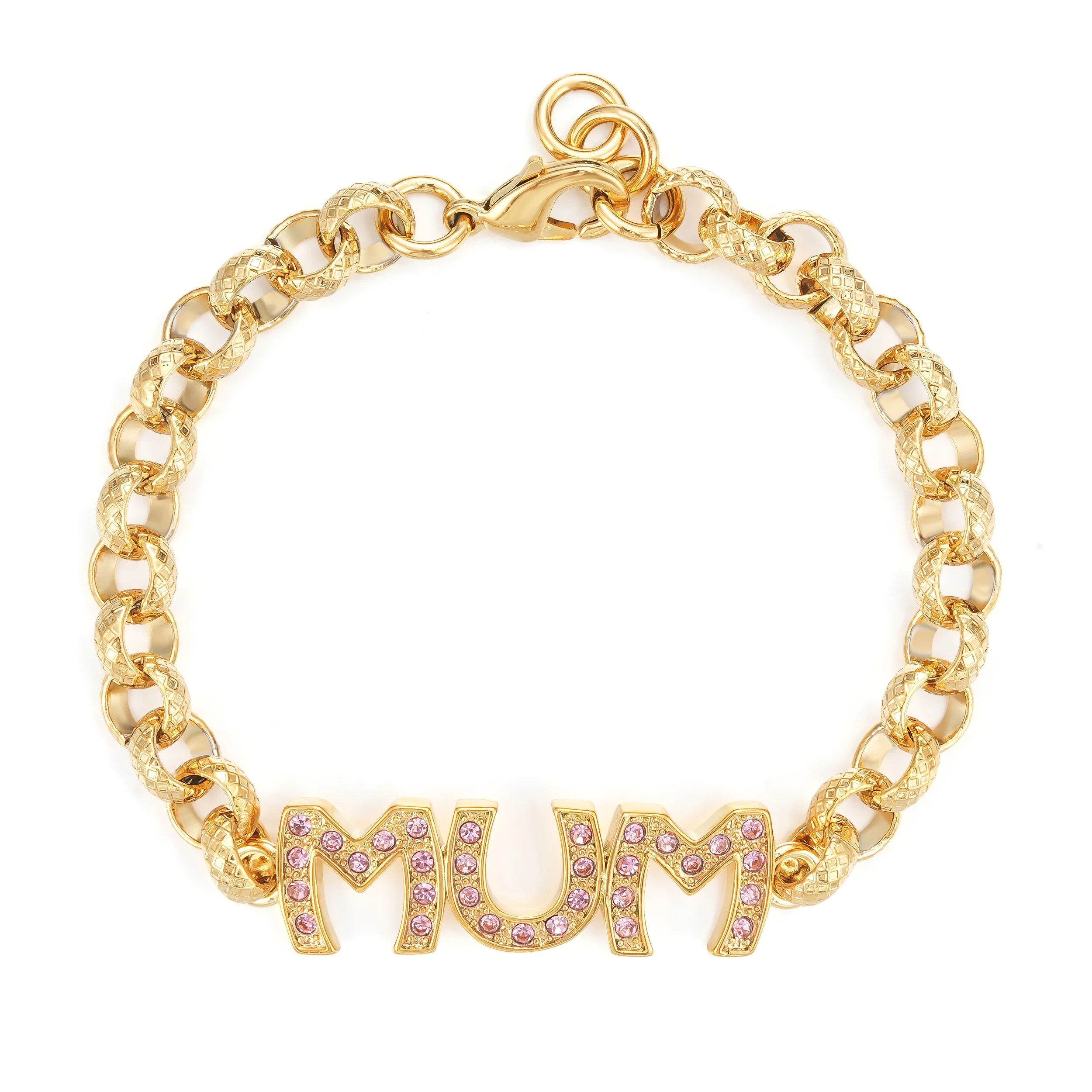 Gold Mum Belcher Bracelet with Pink Stones 8mm - Image 3