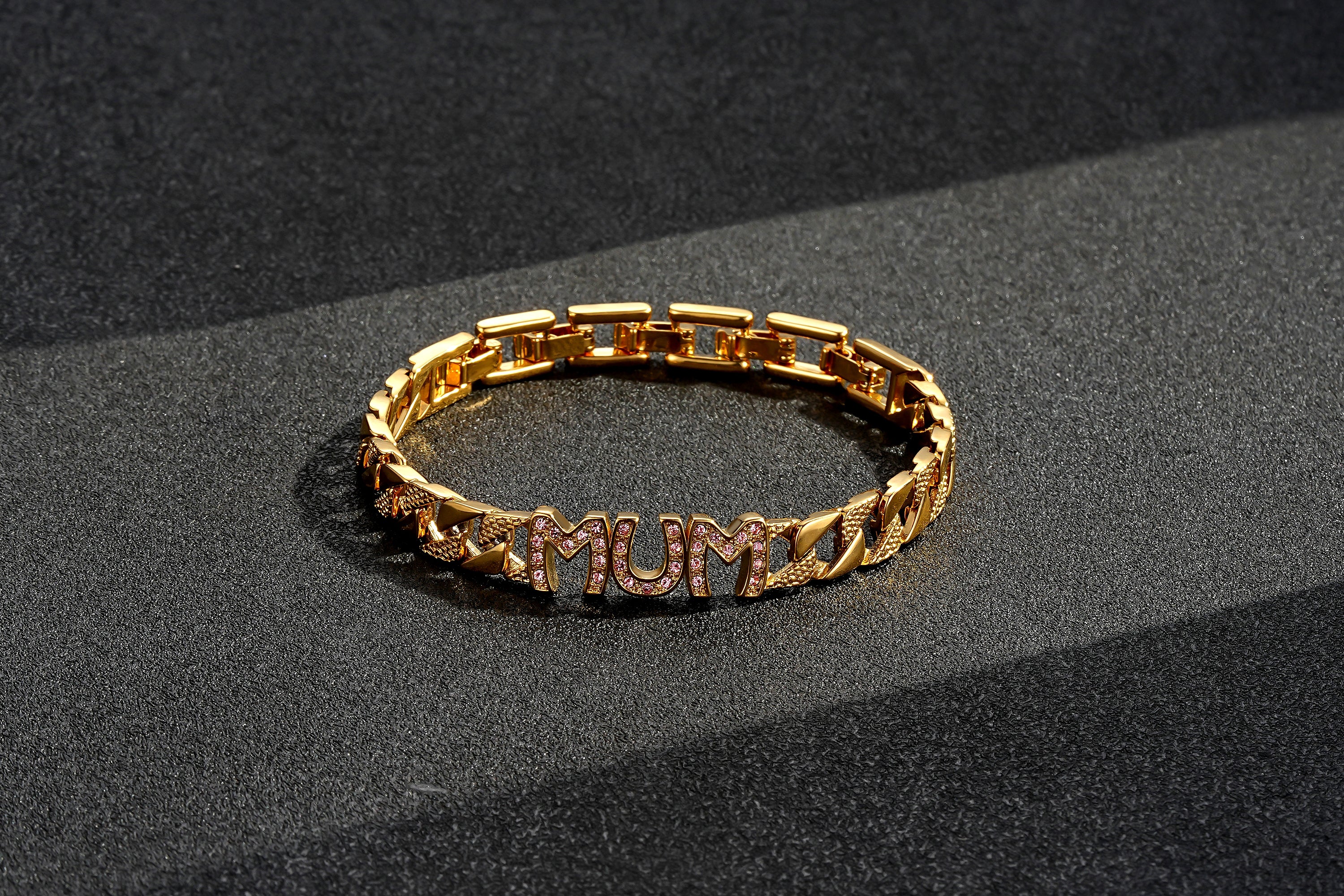 8mm Mum Cuban Bracelet Full Link, Pink Stones Fits 8-Inch Wrist - 22g - Image 3