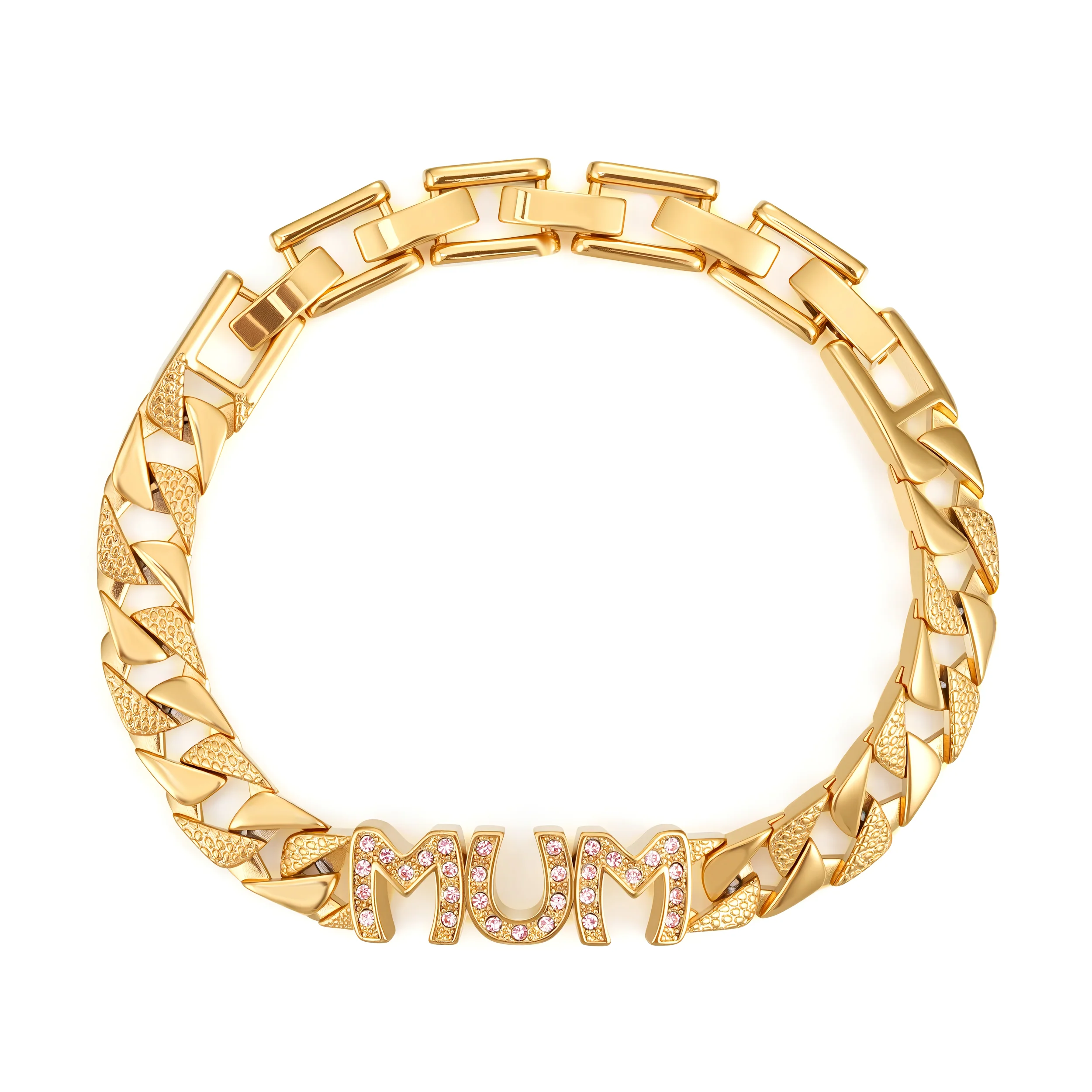 8mm Mum Cuban Bracelet Full Link, Pink Stones Fits 8-Inch Wrist - 22g - Image 5